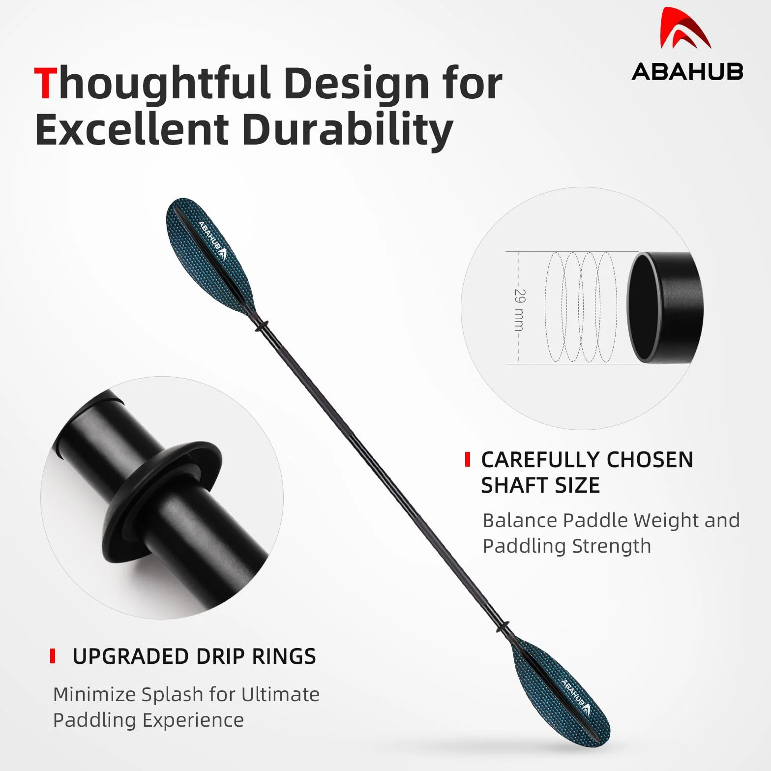 Abahub wiosło kajak podwójne aluminiowe 218/230/241 cm z paddleliną, pręt ze stopu aluminium, plastikowe ostrza czarny/biały/czerwony/niebieski