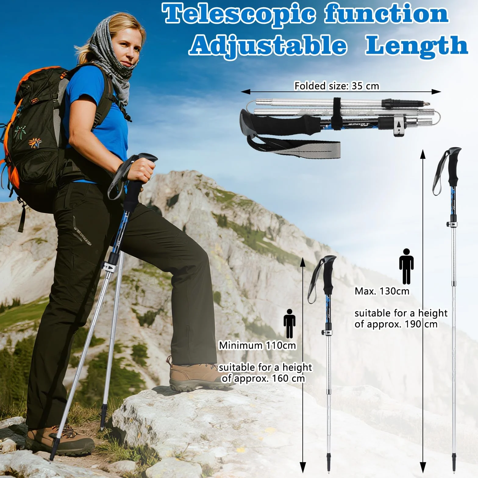 Aluminiowe kijki trekkingowe teleskopowe 110-130 cm do nordic walkingu