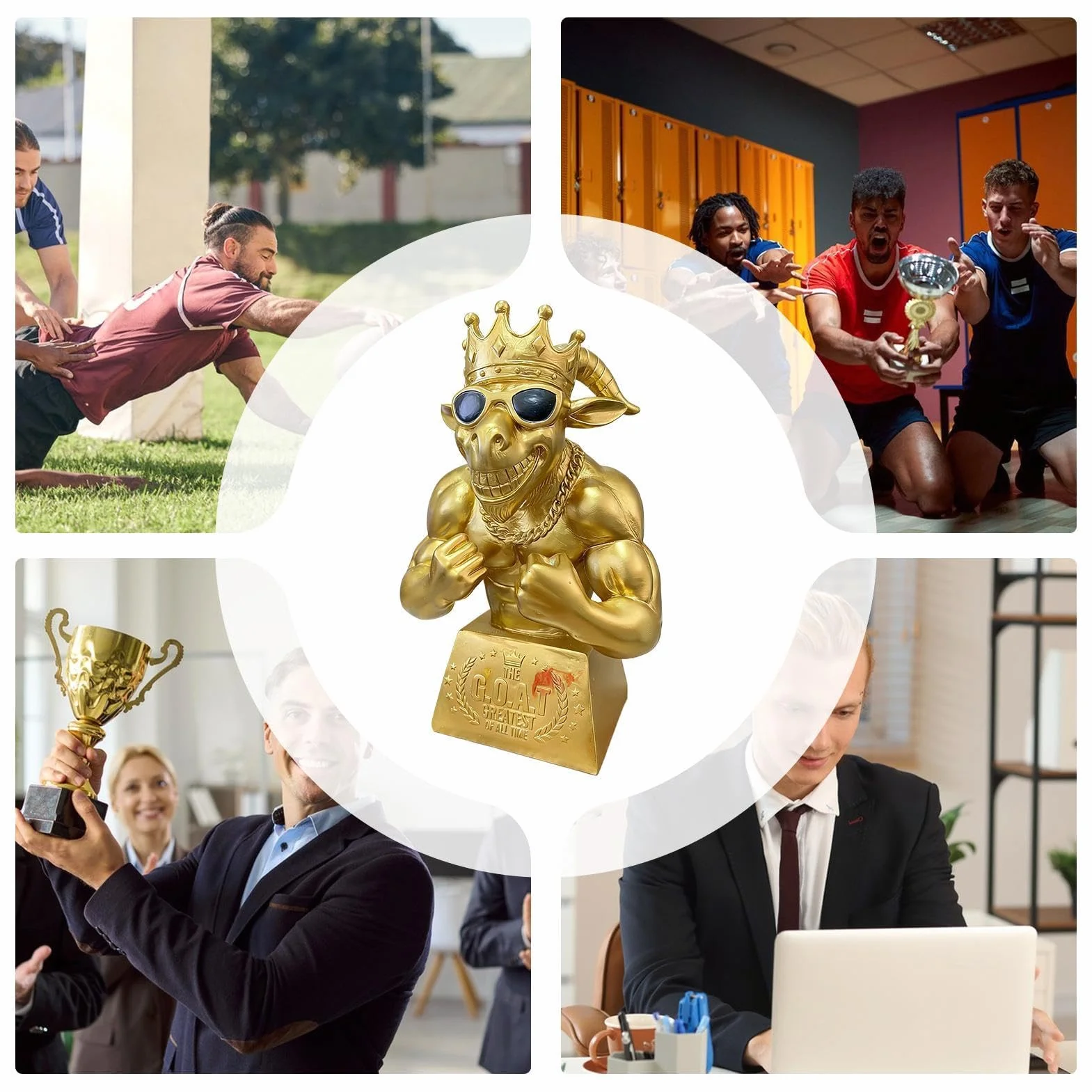 Muscle Goat Football Player humorystyczna figurka na biurko złota żywica rzeźba