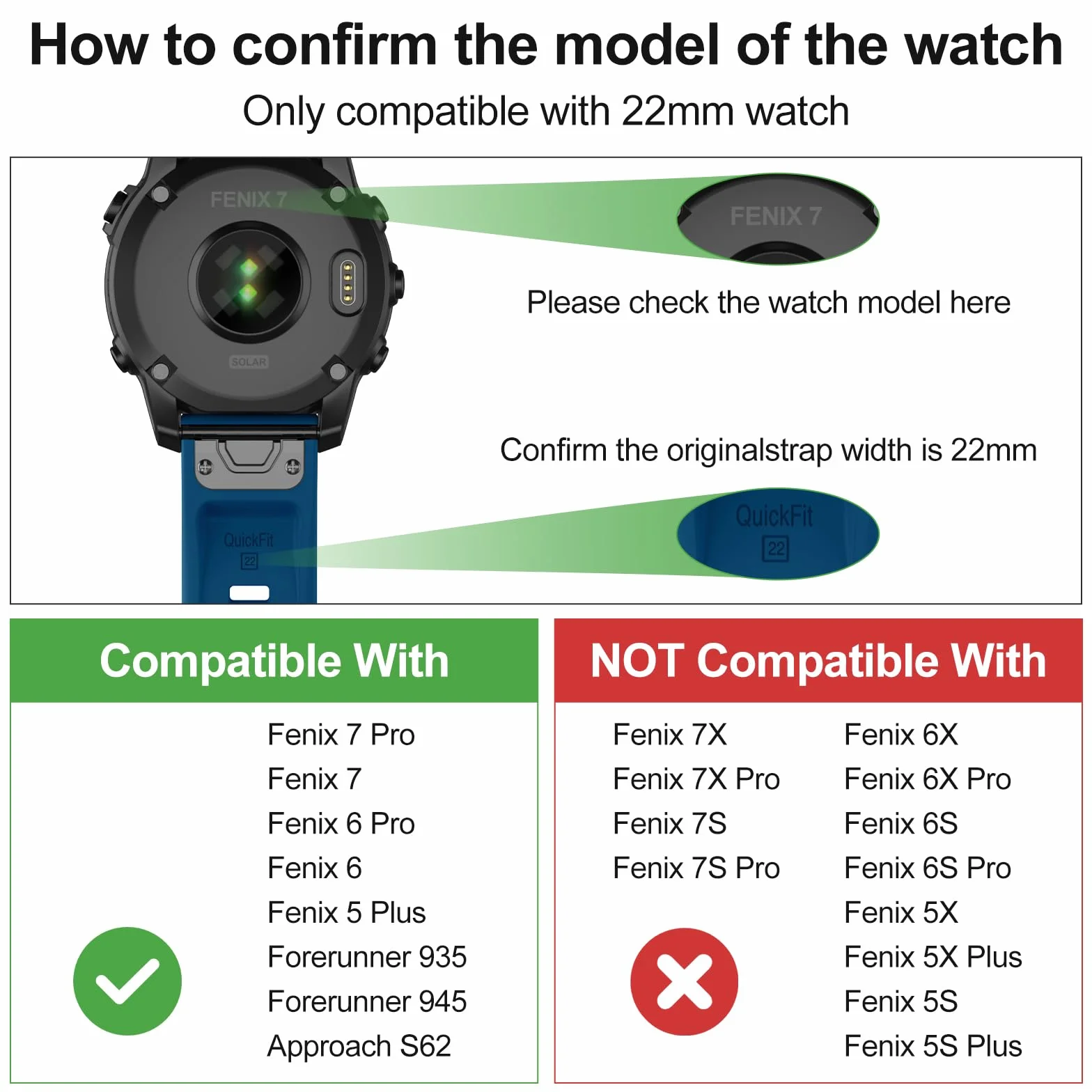 Pasek do zegarka Garmin Fenix 6 Pro / Fenix 6 / Fenix 7 / Fenix 7 Pro / Fenix 5 / Epix Pro 47 mm, QuickFit 22 mm, silikonowy zamiennik do Garmin Forerunner 965/955/945/935
