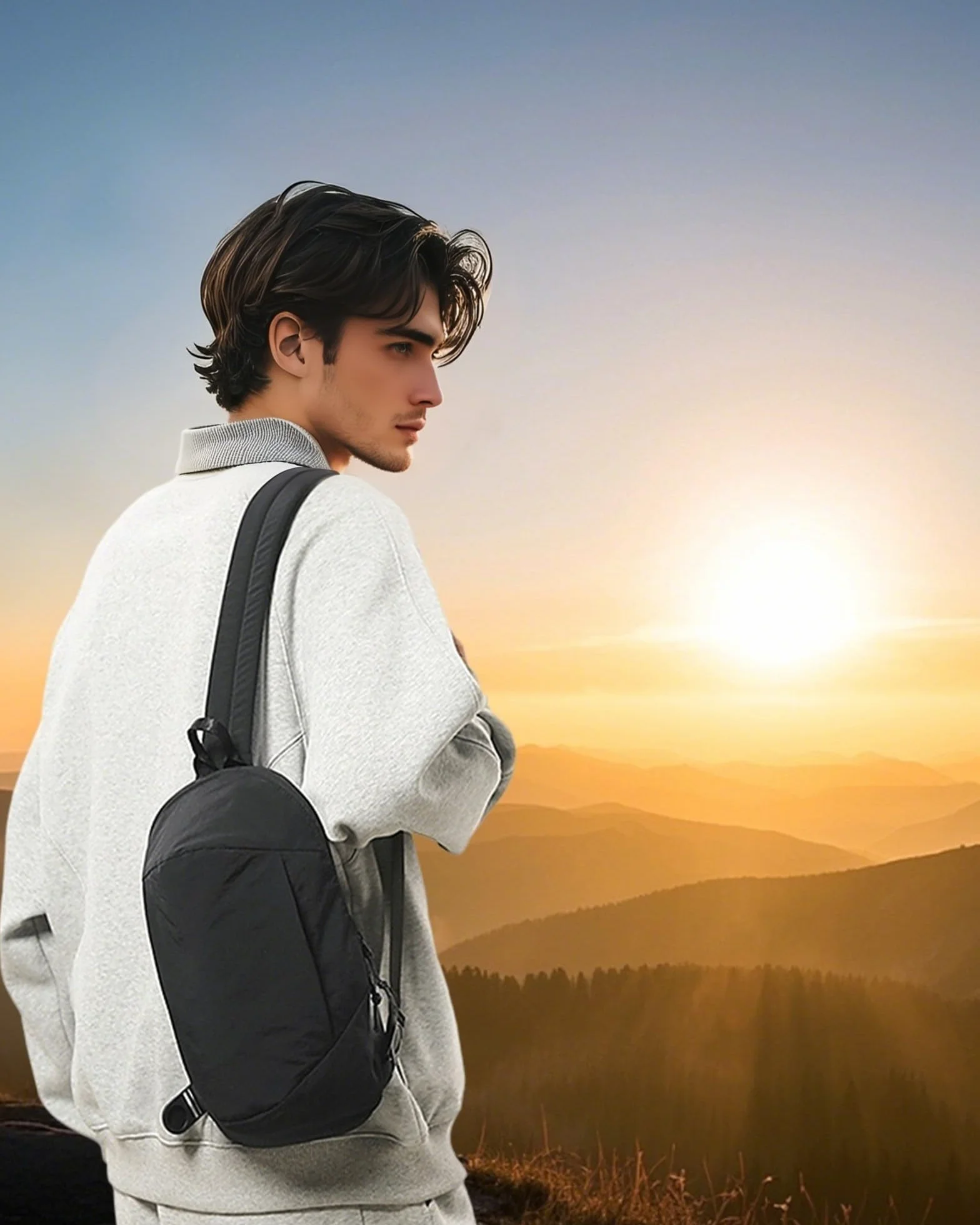 Torba na ramię Plecak Mały Sling Bag Crossbody Bieganie Torba na siłownię Antykradzieżowa Kobiety Mężczyźni Praca Zakupy Podróże, czarne