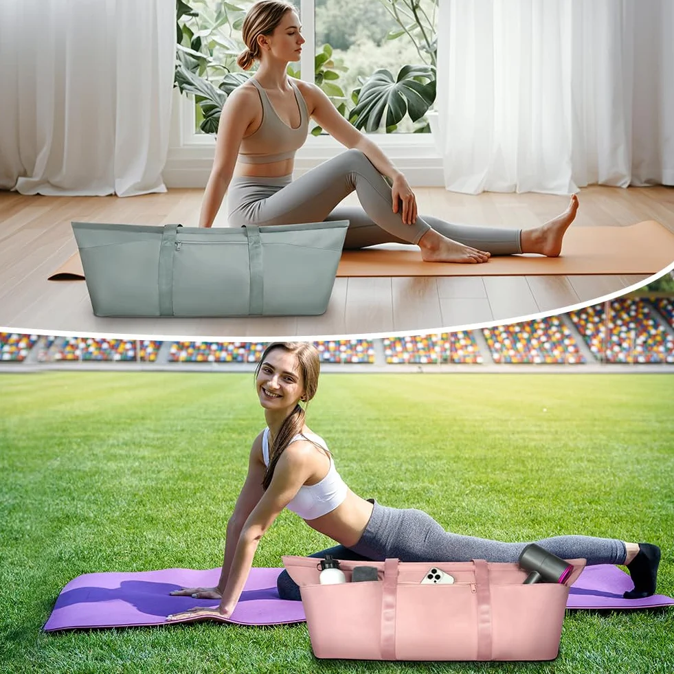 Aucuu Duża torba na matę do jogi, torba na siłownię, torba do jogi, długa torba na pilates, z regulowanym paskiem do noszenia, kieszenią na butelkę i kieszenią na mokro, podróżna torba na jogę