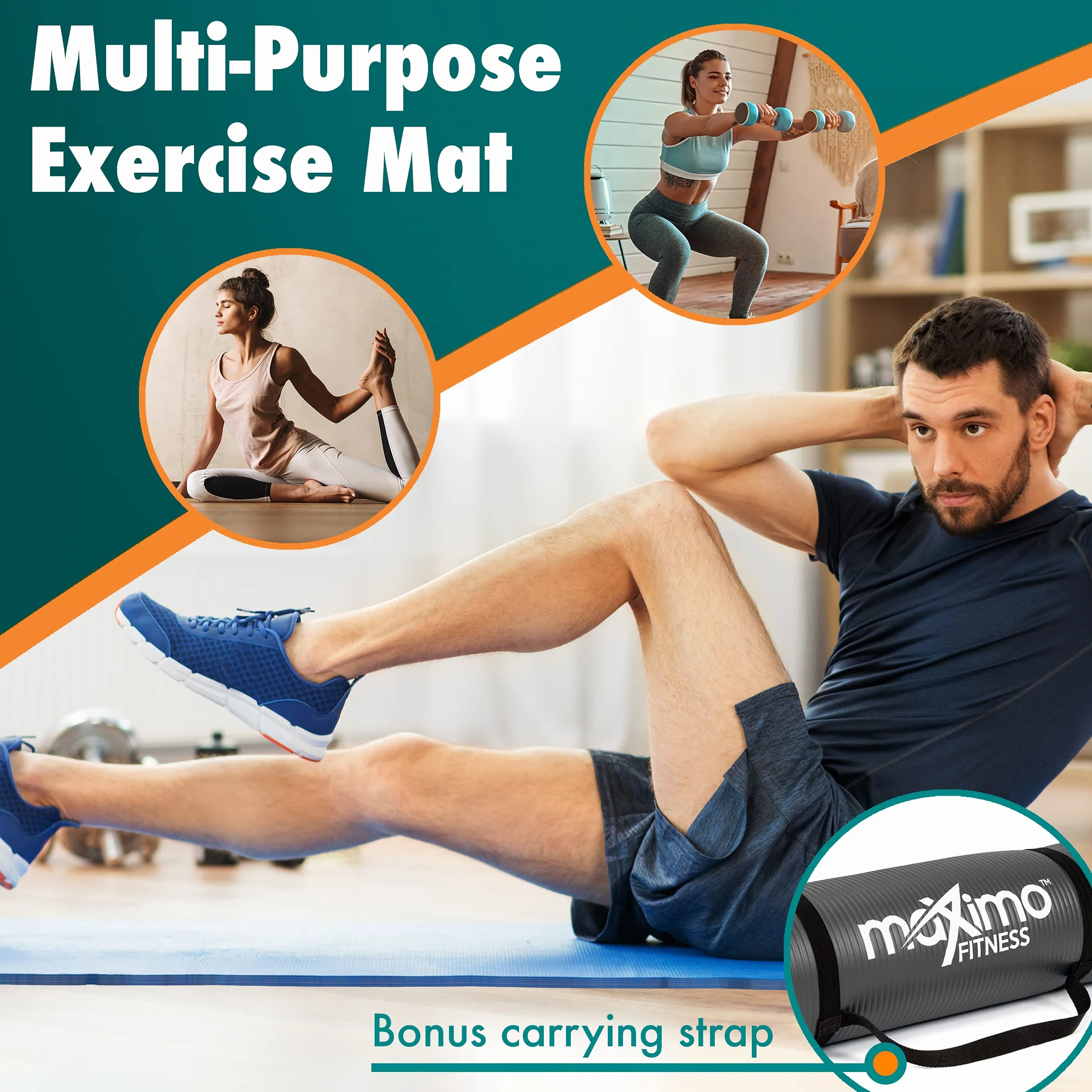 Maximo Fitness Wielofunkcyjna mata do jogi dla mężczyzn, kobiet i dzieci, idealna do jogi, pilatesu, ćwiczeń na siłowni z paskiem do noszenia