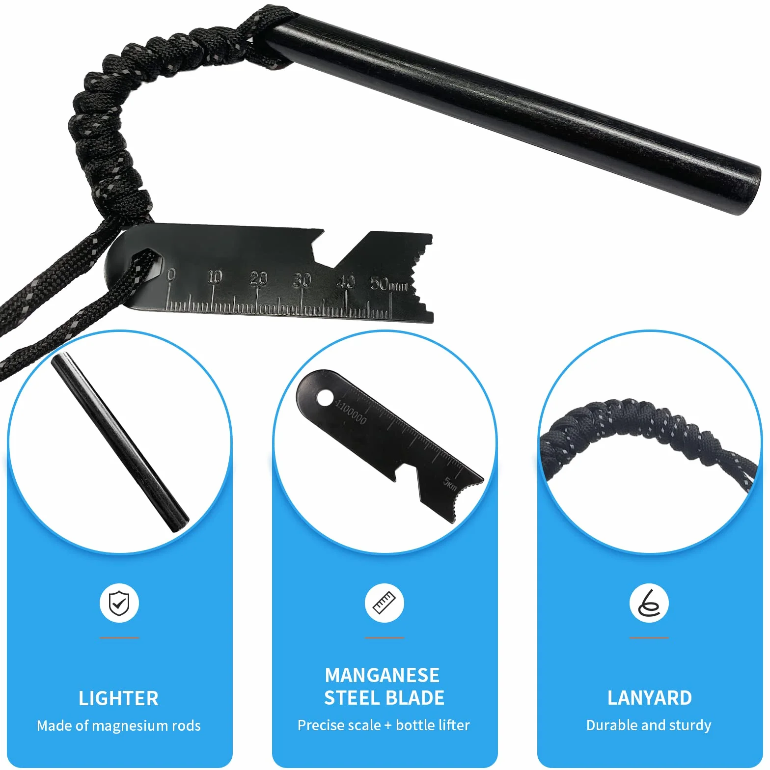 Newaner Magnesium Fire Starter XXL kijek ze stali stopowej z skrobakiem ze stali paracord, rozrusznik survivalowy, na kemping, do aktywności na świeżym powietrzu