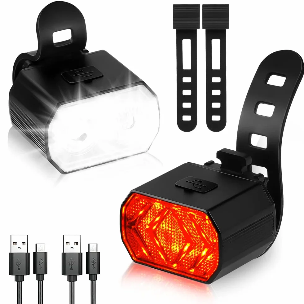 Zestaw świateł rowerowych, 2 sztuki, przednie światło rowerowe i tylne światło USB, lekkie i wodoodporne, super jasne, kocie oko, rower górski, szosowy, bezpieczne i łatwe w instalacji światło