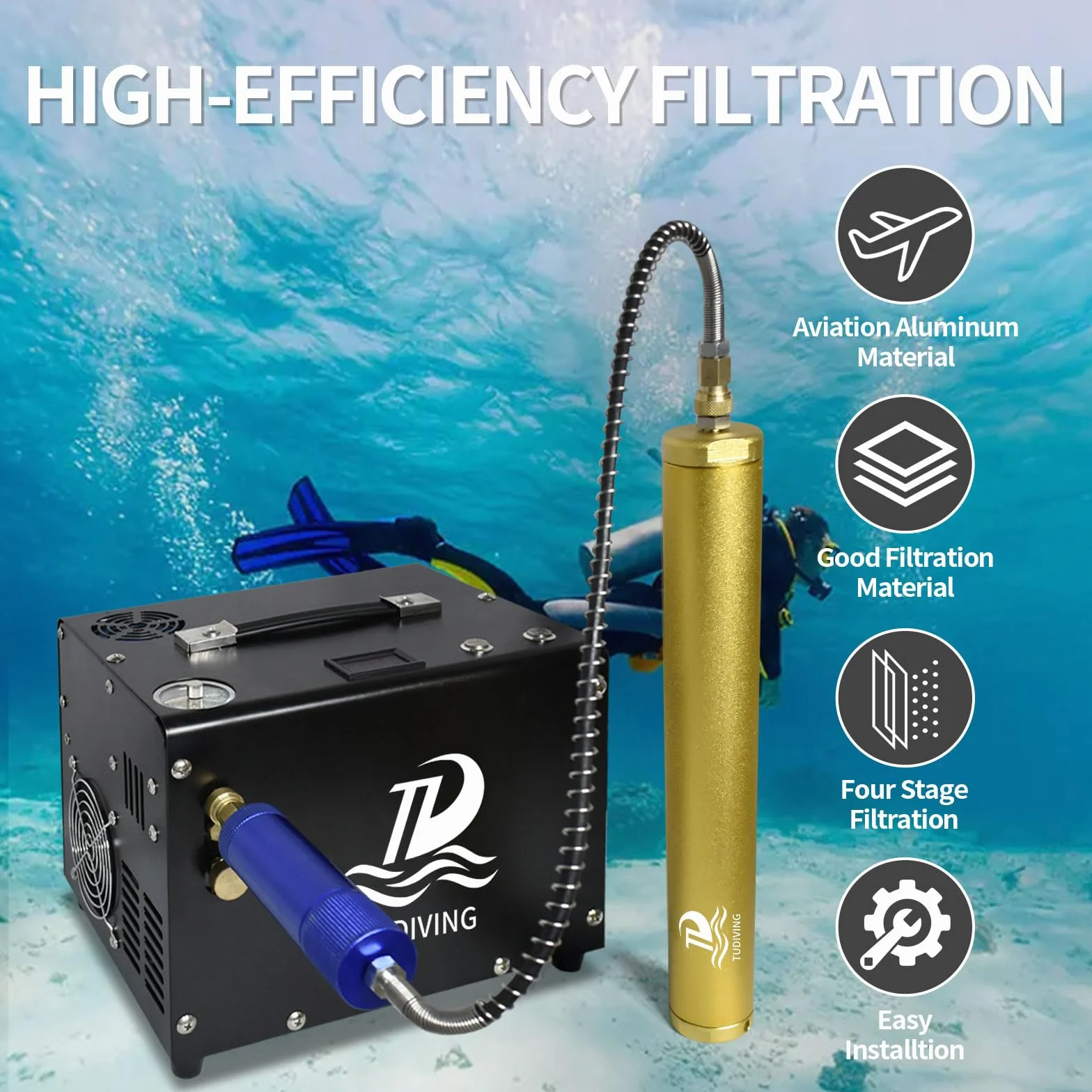 TUDIVING Separator oleju wodnego PCP 4500 Psi filtr sprężarki powietrza 8 mm