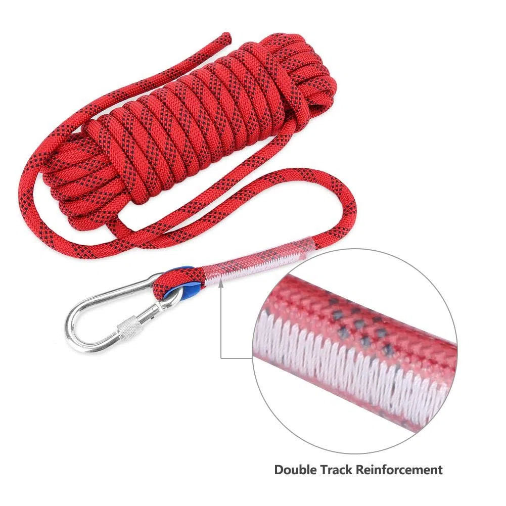 Alomejor lina wspinaczkowa o średnicy 12 mm, lina do przeżycia, solidna paracord, z karabinkiem (20 M)