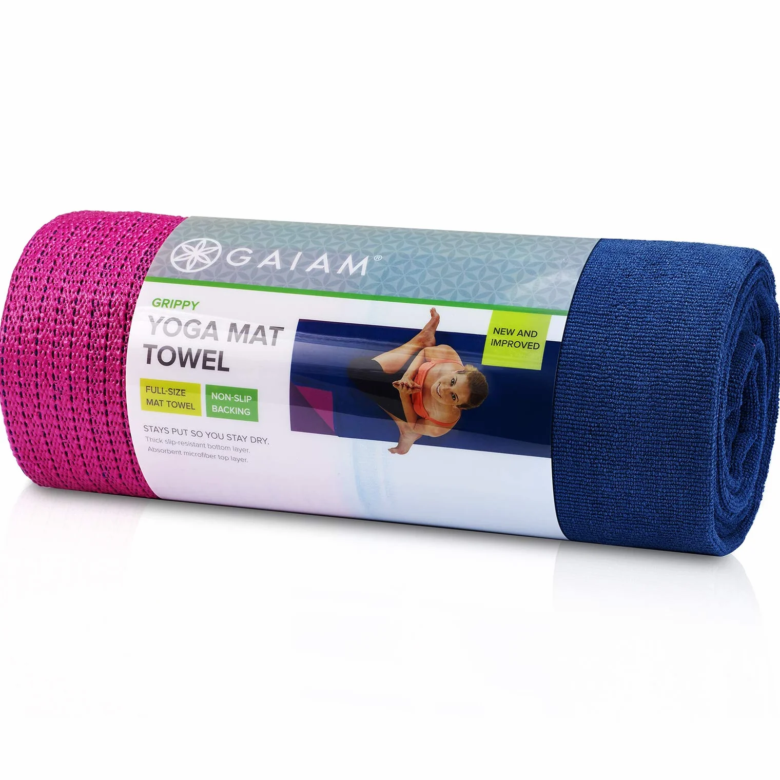 Gaiam Grippy antypoślizgowa mata do jogi ręcznik - szybkoschnący ręcznik - idealny do gorącej jogi - mikrofibra i można prać w pralce - uchwyt podkład