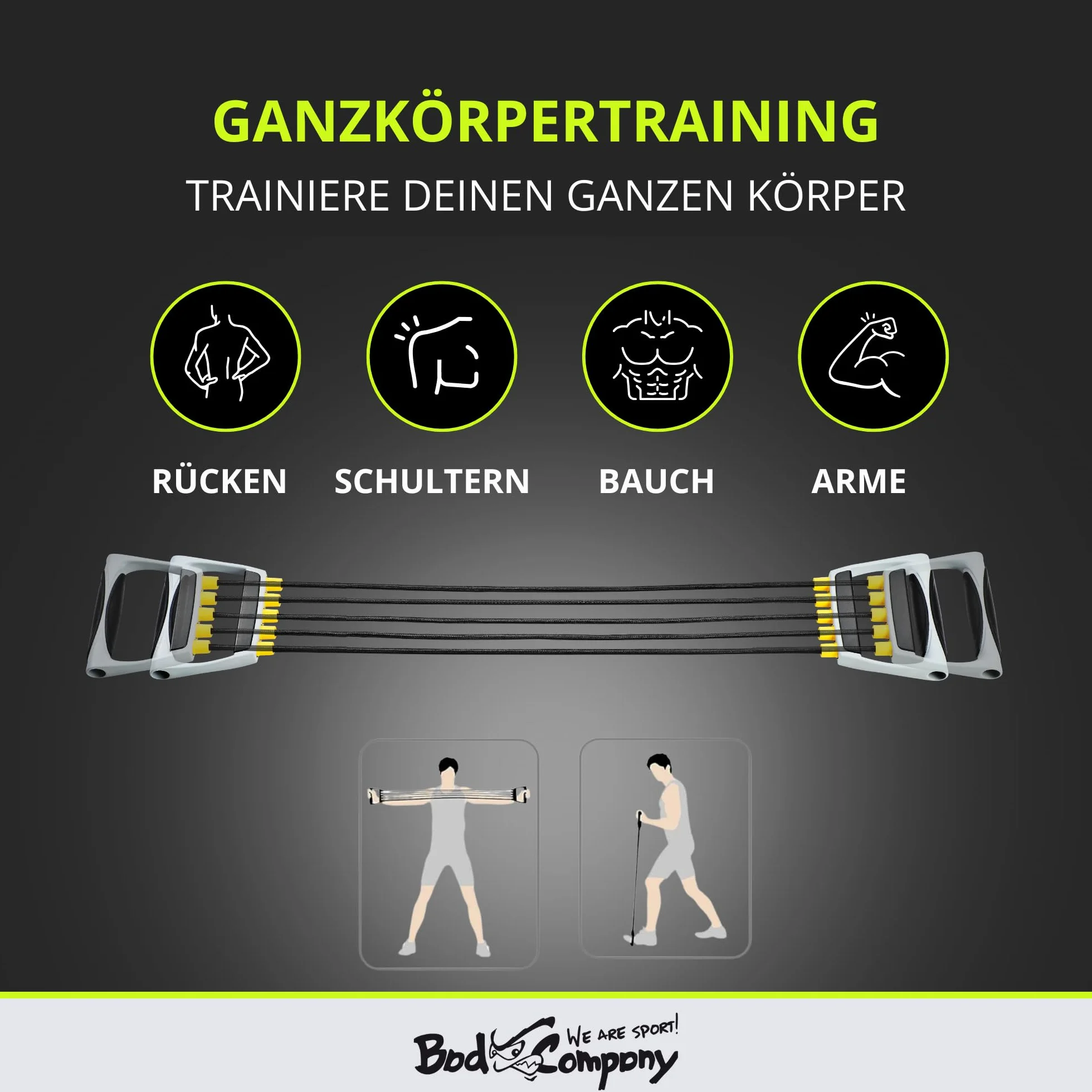 Bad Company Chest Expander I 5-stopniowa regulacja oporu taśmy oporowe z uchwytami I taśmy fitness do treningu domowego