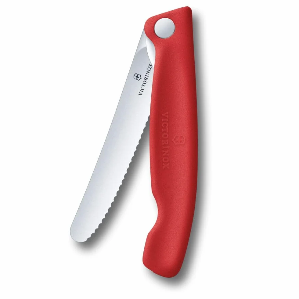 Victorinox Swiss Classic składany nóż piknikowy na wędrówki, owoce, warzywa, bułki, kiełbasy, ząbkowane cięcie, bardzo ostry, czerwony