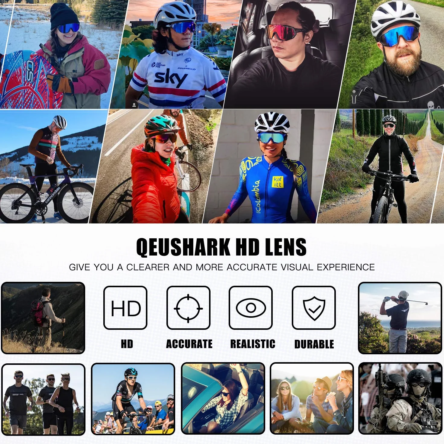 Queshark Okulary Rowerowe Spolaryzowane Sportowe Okulary Przeciwsłoneczne TR90 Unbreakable Frame Okulary Rowerowe Dla Kobiet Mężczyzn z 3 Wymiennymi Soczewkami Anti-UV400 do Jazdy Wędkarstwo Glof Baseball Bieganie Piesze Wycieczki