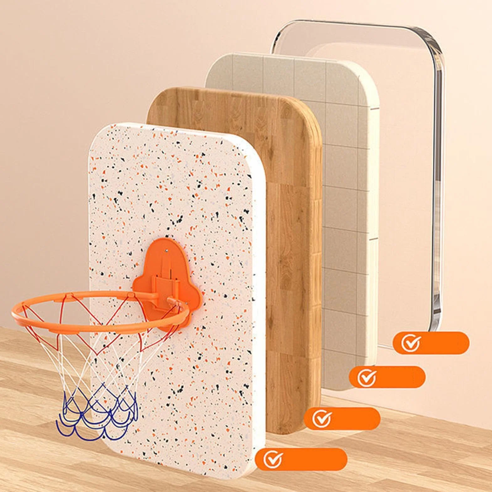 Silent Basketball Hoop, Foldable Wall-Mounted Hoop with Sticky Backing, 32cm/12.6 Inches Dribbling Training Toy for Indoor Outdoor Use, Adults, Kids 3/5/7 Balls Abs + Metal