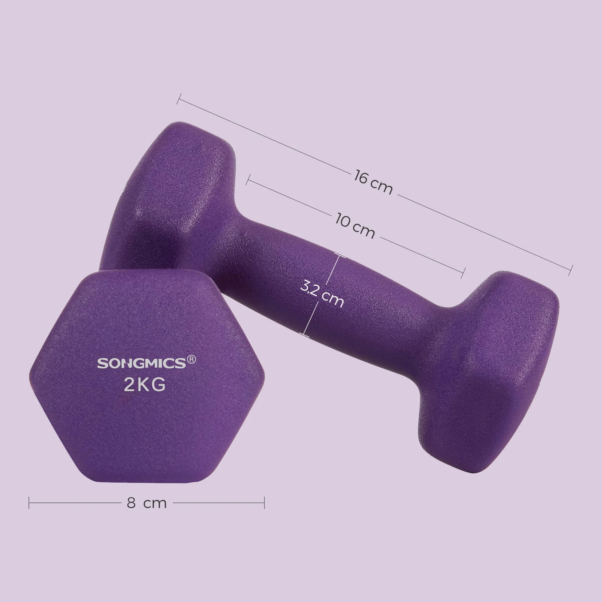SONGMICS Hantle sześciokątne, powlekane neoprenem, do treningu siłowego, fitnessu, domu, 2 szt