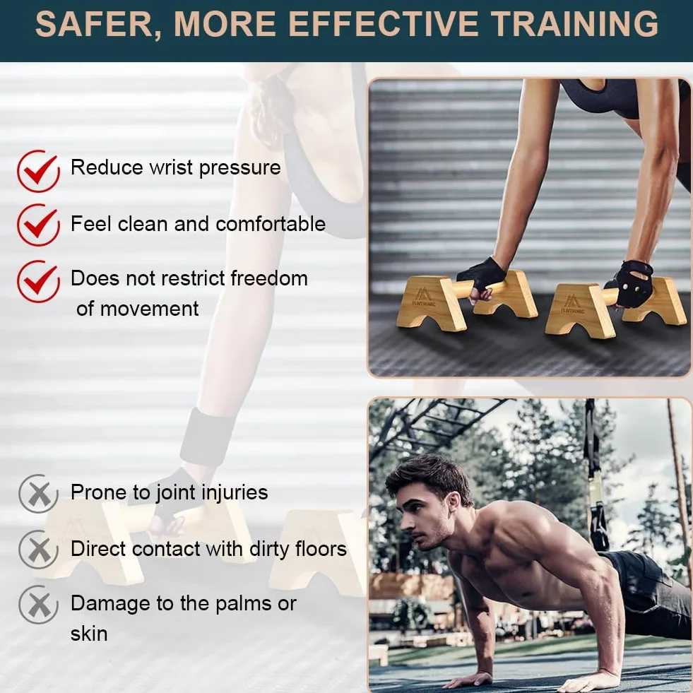 flintronic Drewniane paralety, drążki fitness z matą antypoślizgową do treningu siłowego
