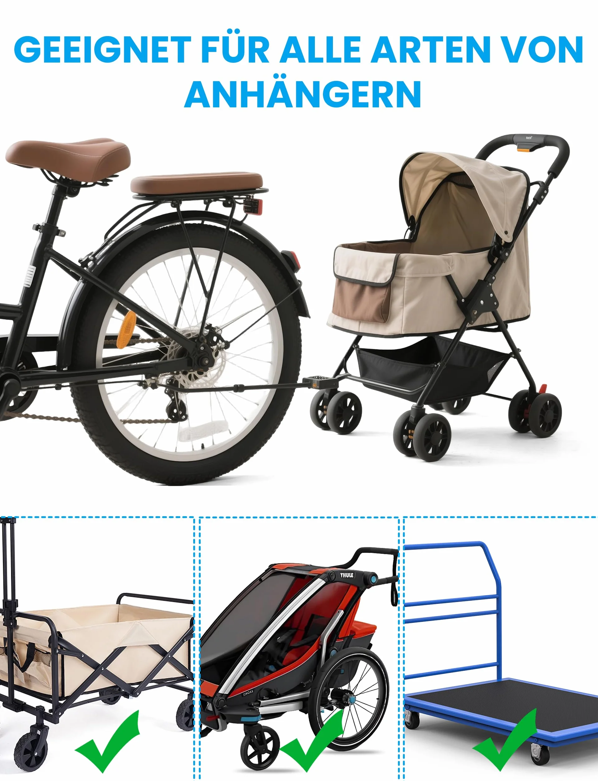 COICER Hak holowniczy dla Thule Chariot & Coaster | Hak do przyczepy rowerowej z kołkiem bezpieczeństwa | Łatwy i szybki montaż do roweru