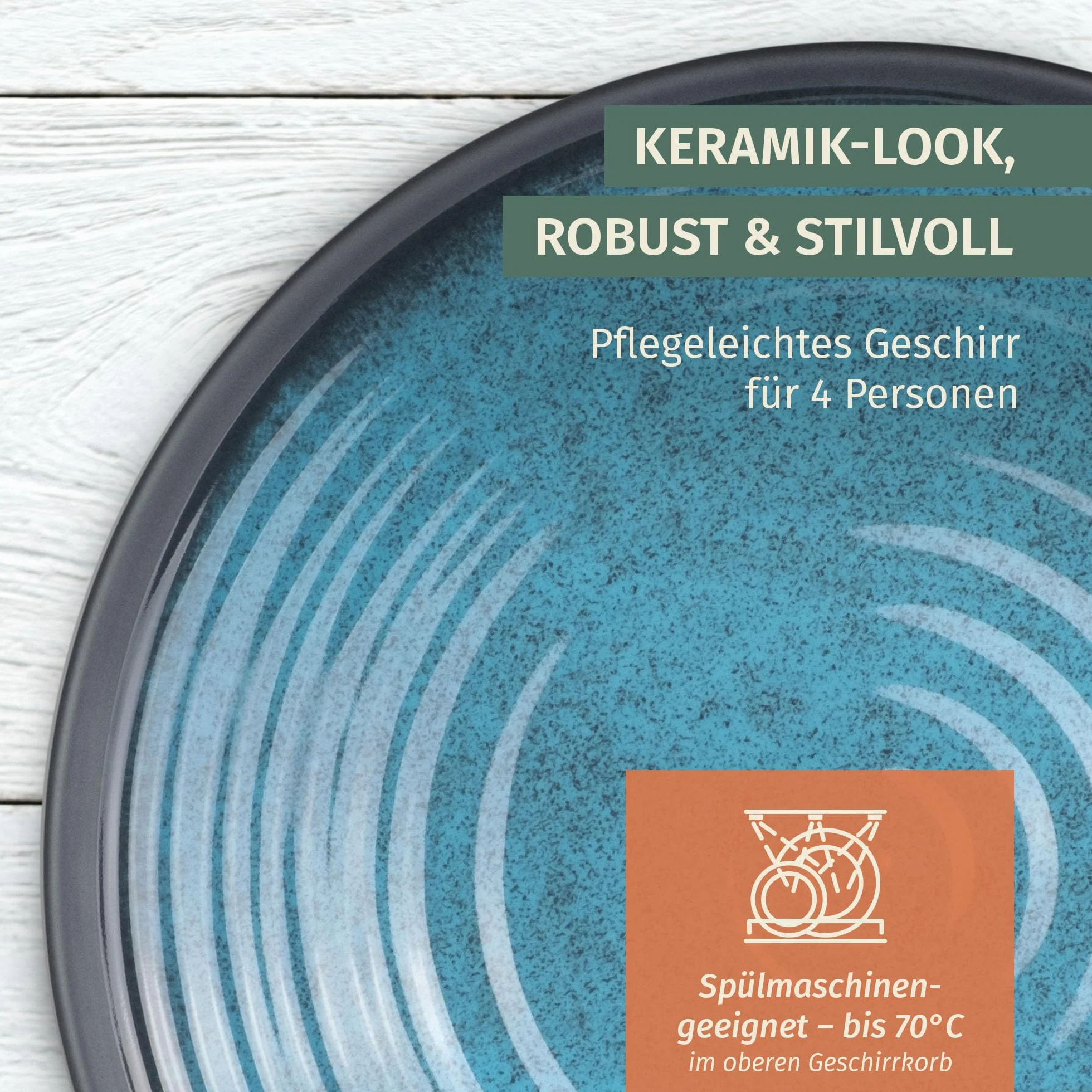 Zestaw naczyń kempingowych dla 1 osoby 3-częściowy | melaminowy | piknikowy zestaw naczyń | naczynia kempingowe Stone Blue Design