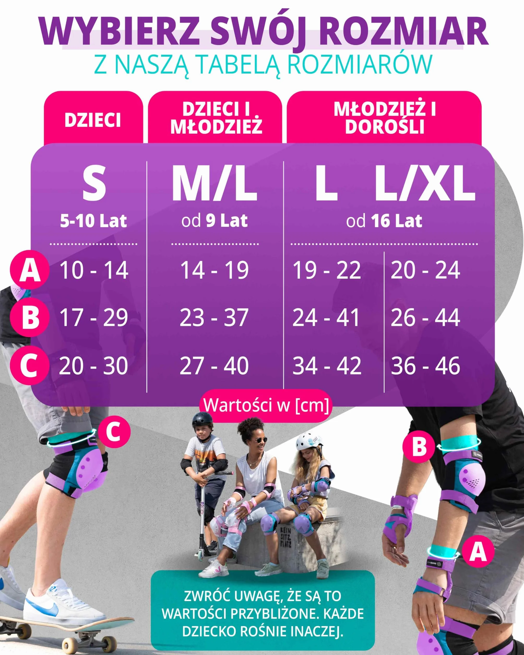 SKATEWIZ Ochraniacze na rolki dla dzieci i dorosłych – 6-częściowy zestaw ochraniaczy – nakolanniki dla dzieci z ochraniaczami na nadgarstki, kolana i łokcie