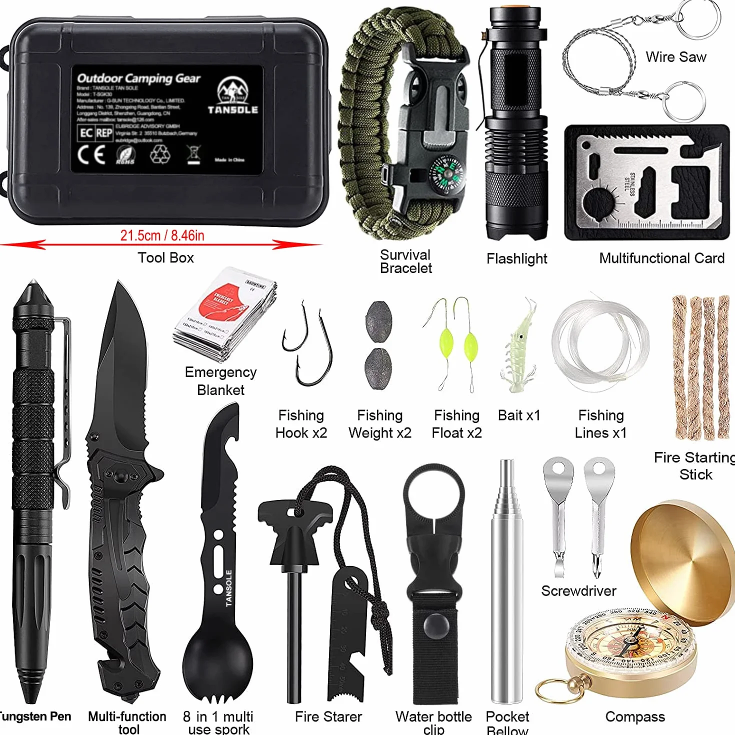 Zestaw Survival 30 w 1 Camping Mountain Survival Polowanie Apteczka