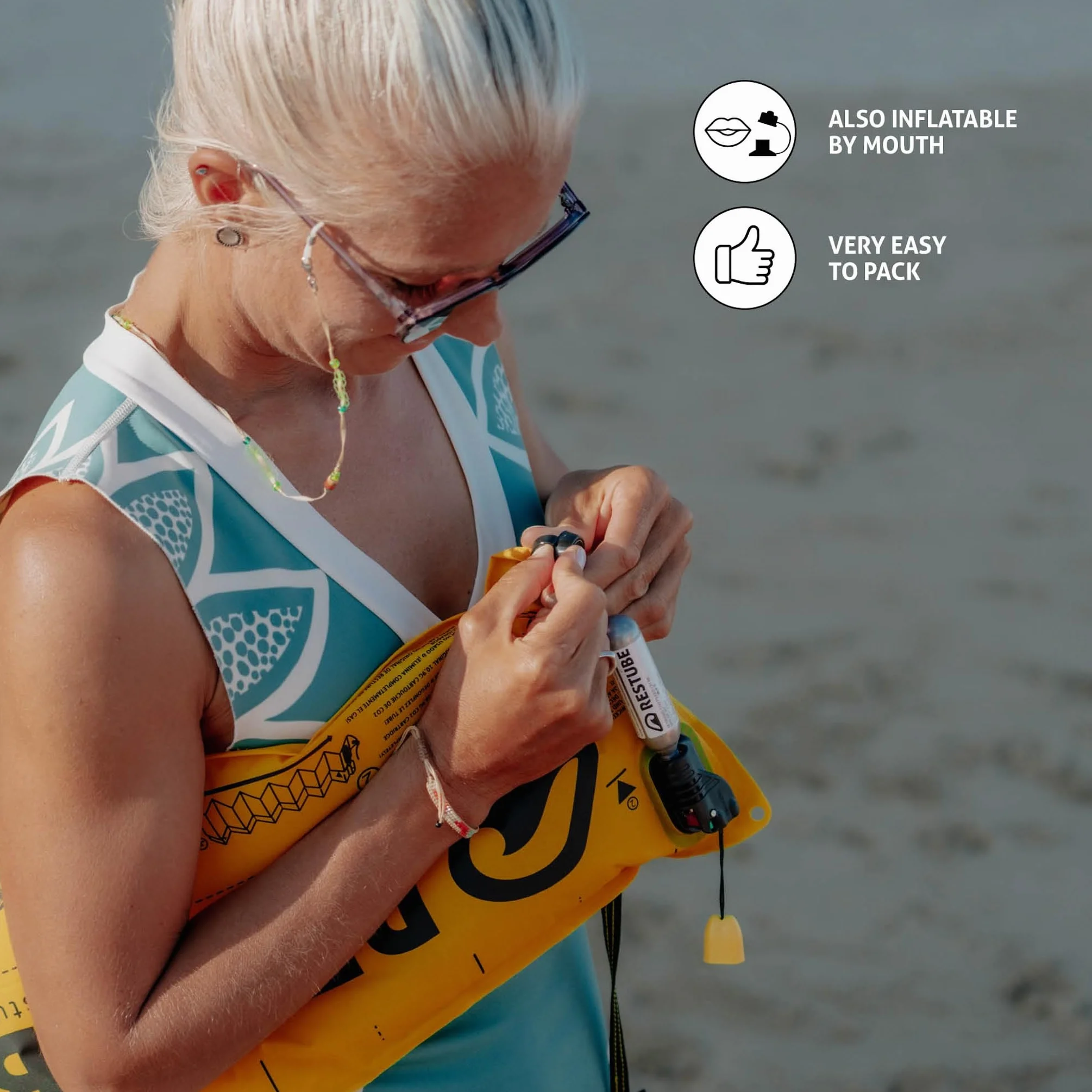 Restube BEACH One-Pull Inflatable Water Safety Boja | Spławikowa pomoc wypornościowa do pływania, wędkowania, żeglarstwa i SUP | Kompaktowy rozmiar