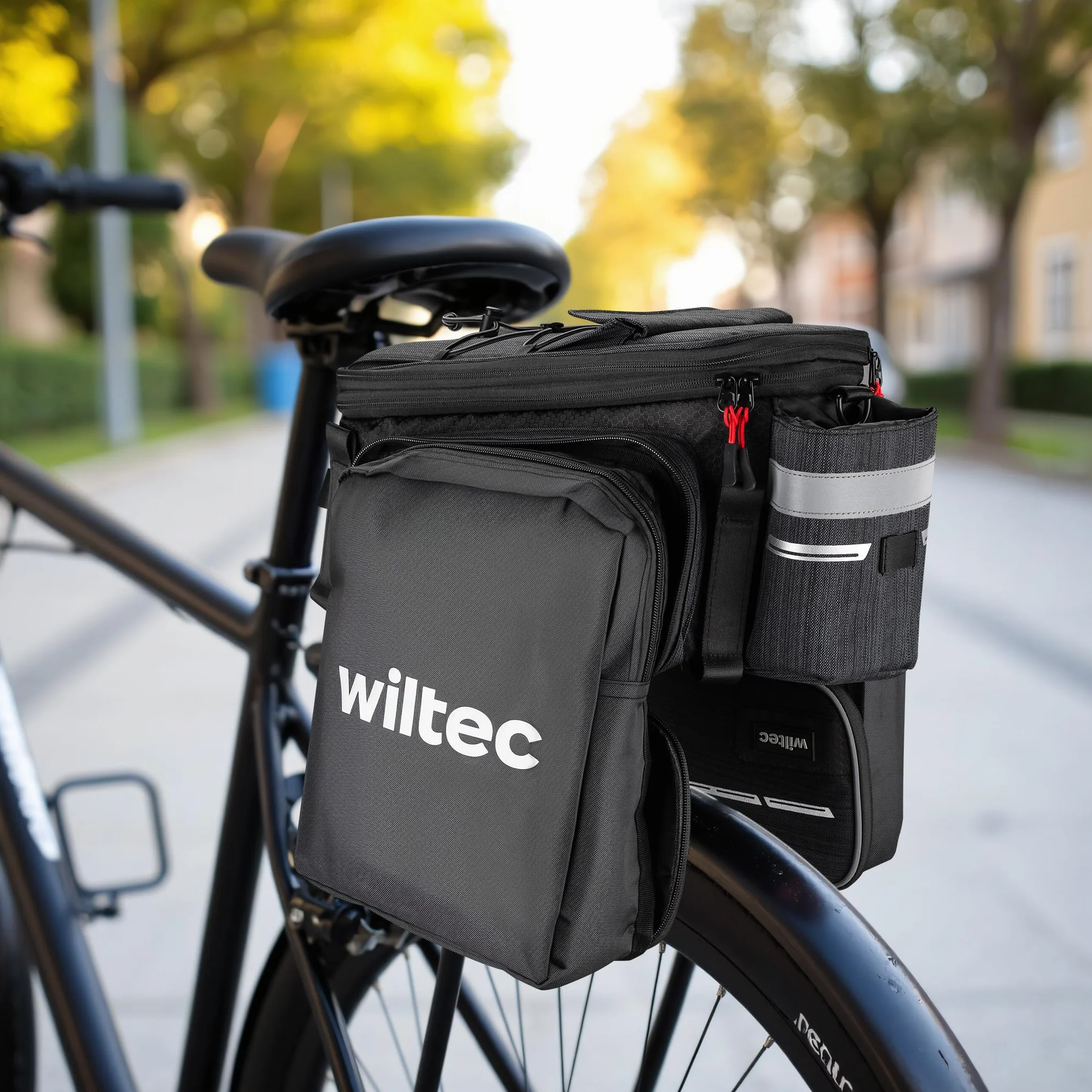 Wiltec sakwa rowerowa 20 l wodoodporna czarna 3 przegrody montaż na bagażnik