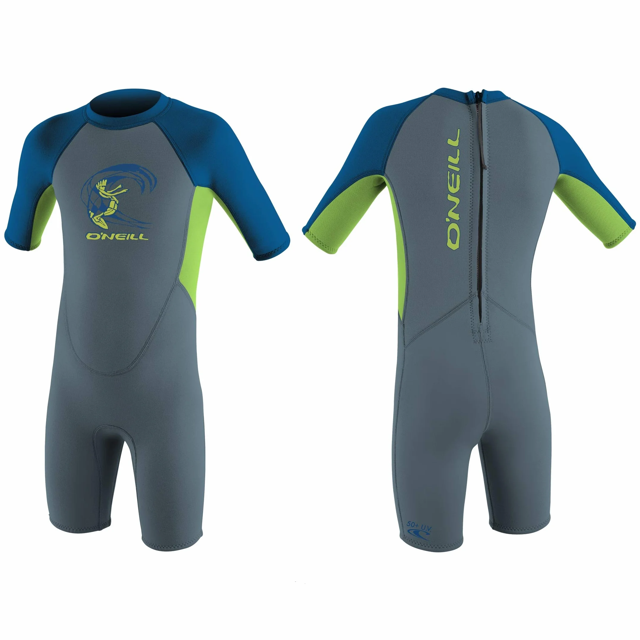 O'Neill Reactor 2 mm Back Zip Shorty Wetsuit Graphite Dayglo Meer UV SPF