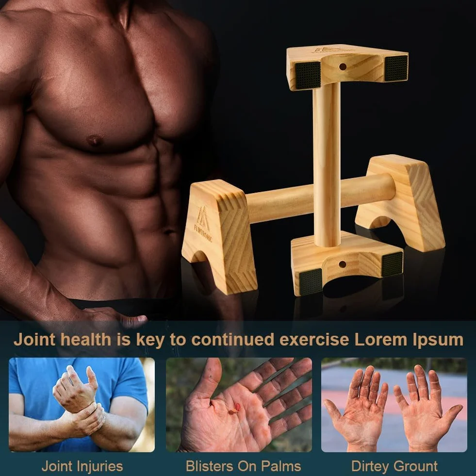 flintronic Drewniane paralety, drążki fitness z matą antypoślizgową do treningu siłowego