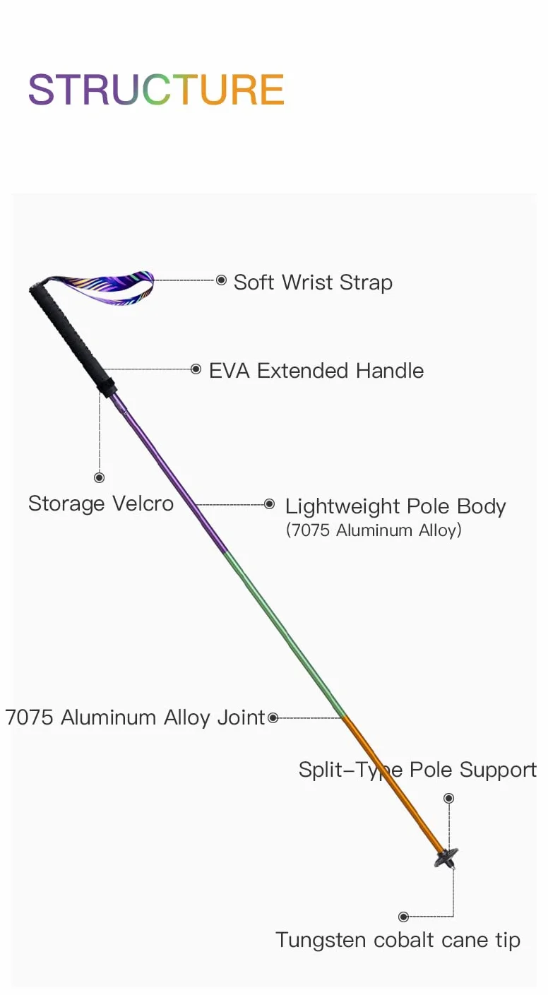 AONIJIE Kijki trekkingowe składane aluminiowe 120 cm regulowane 2 sztuki
