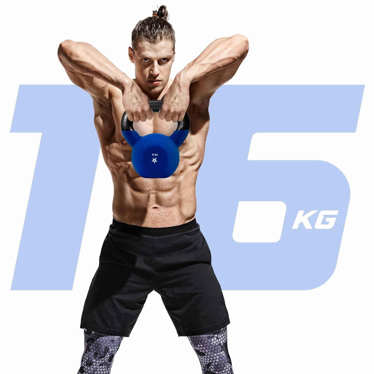 Yes4All Kettlebell lite żeliwo 16 kg, powlekane neoprenem, ciemnoniebieskie do treningu siłowego