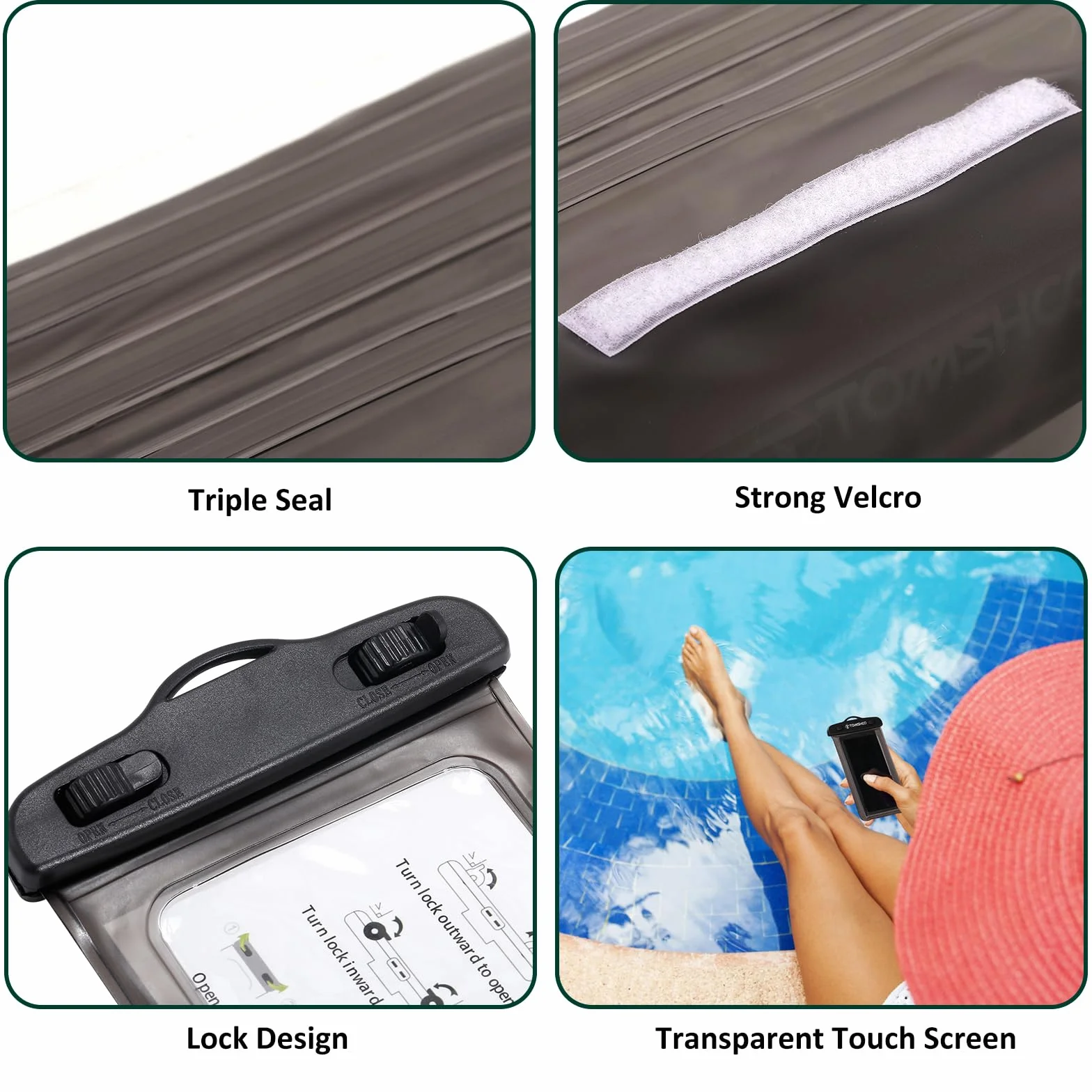TOMSHOO Dry Bag Set, Wodoodporny Plecak 10L/20L z Wodoodpornym Pokrowcem i Kieszeń na Telefon Komórkowy, Regulowany Pasek na Ramię, Wodoodporny Plecak na Spływy Kajakowe, 20L, Czarny