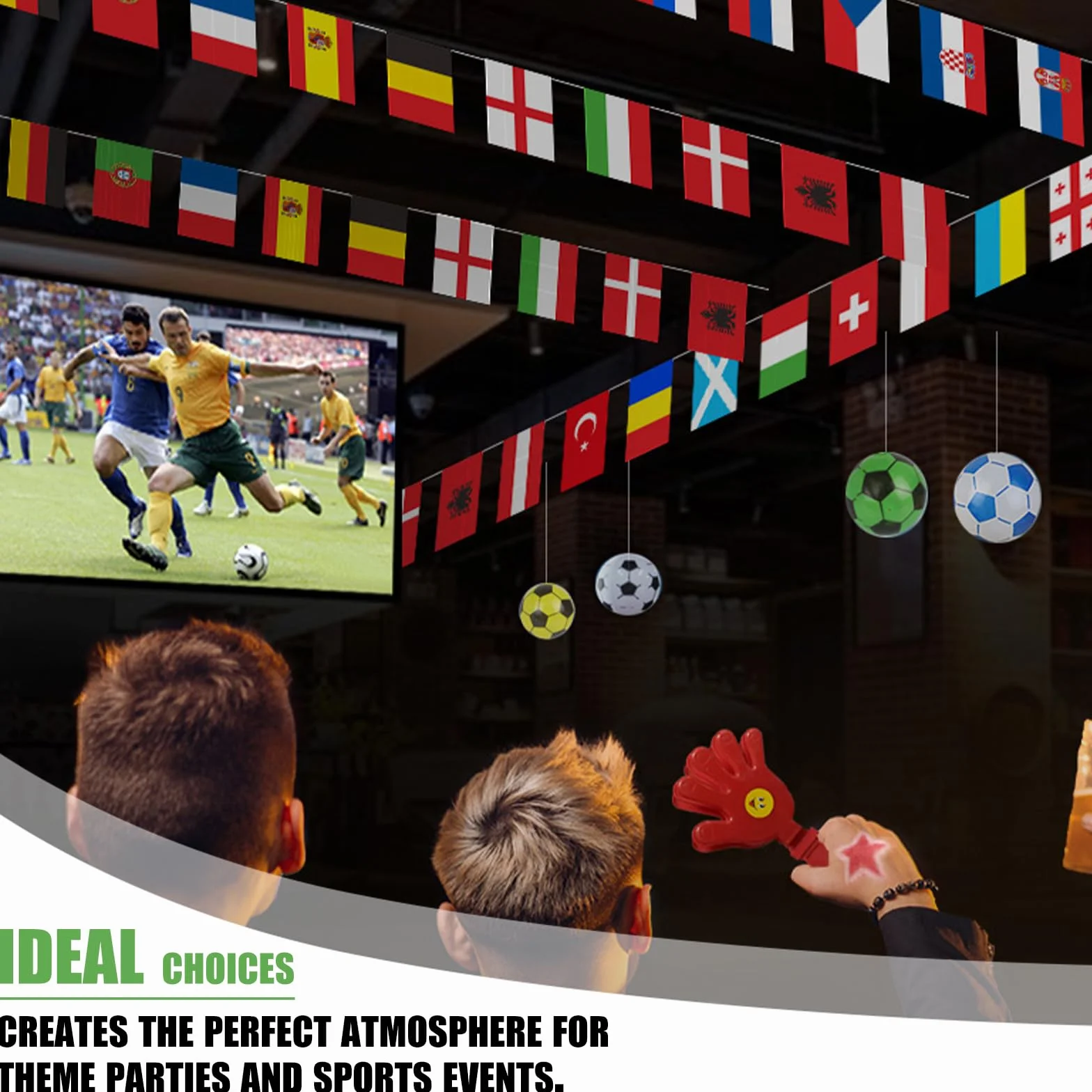 MAEXUS® Łańcuch chorągiewek EM 2024 do piłki nożnej euro (2 sztuki】14 x 21 cm flagi EM 2024, 8 m, 24 banery na Euro 2024, dekoracyjne flagi fanów piłki nożnej do baru ogrodowego