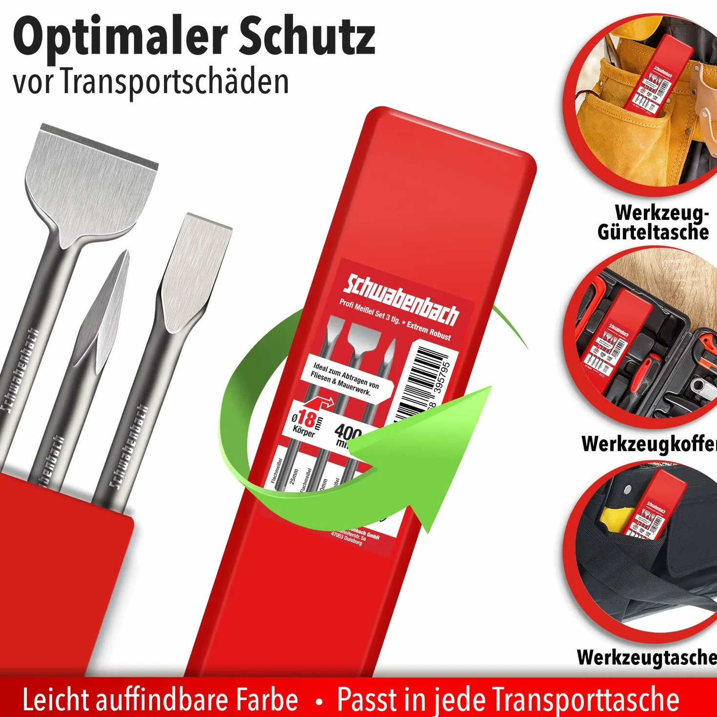 SCHWABENBACH SDS Max 3-częściowy zestaw dłut 25 mm 50 mm końcówka profesjonalny dłuto płaskie do młotowiertarki betonu kompatybilny Bosch Hilti Metabo