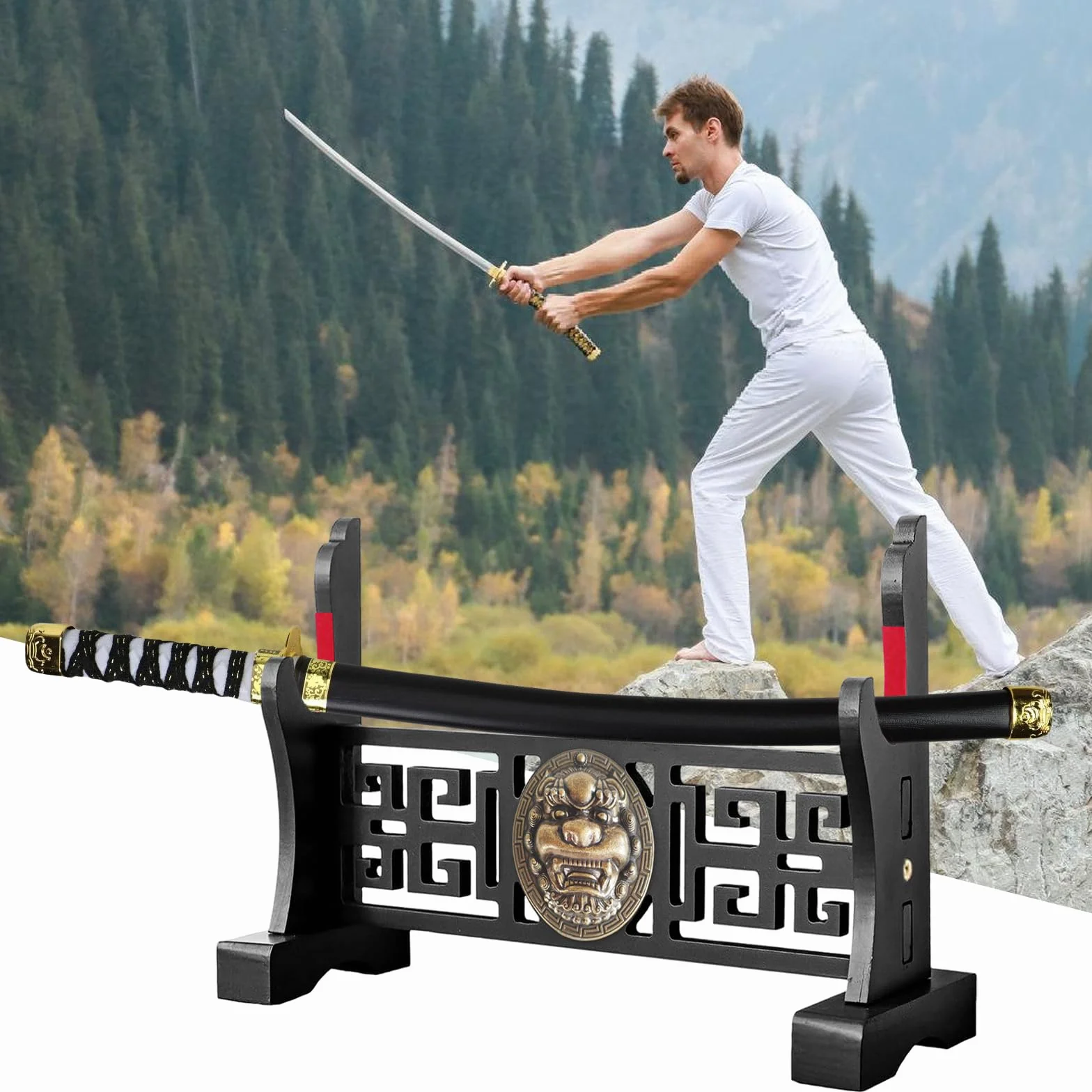 BORDEAG Uchwyt na miecz Katana Uchwyt ścienny Stojak na miecz, Uchwyt Katana Stojak Katana Uchwyt Katana Z Wyściełanym Stojakiem na Miecz Wieszak Displayowy Stojak Displayowy na Miecz Samurajski 1