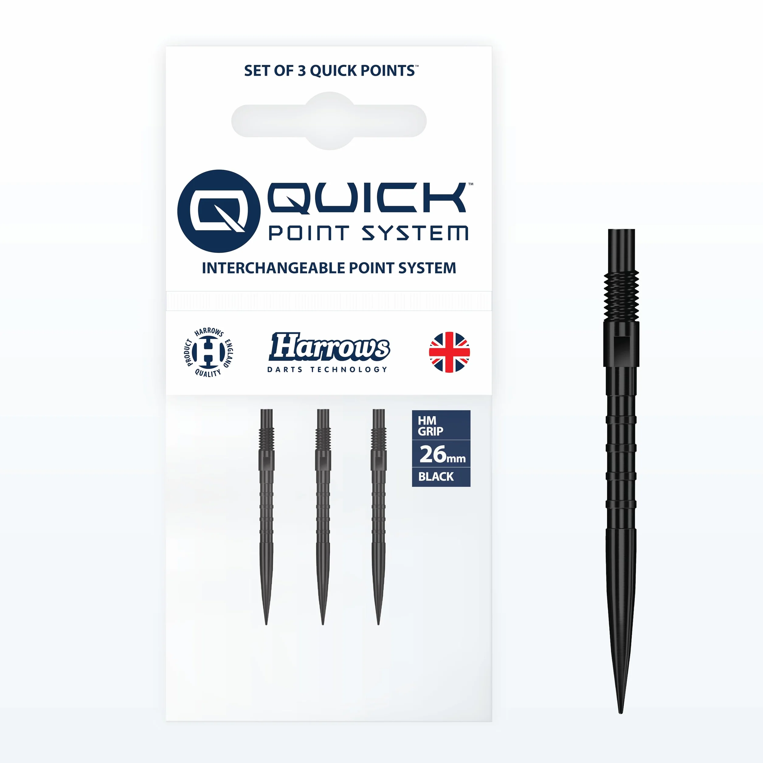 Harrows HM Grip Heavy Metal Quick Points – punkty do rzutek inspirowane Ryanem Searle z kwadratowymi pierścieniami na palec – system szybkiego punktu do szybkiej wymiany punktów, 26 mm, czarne