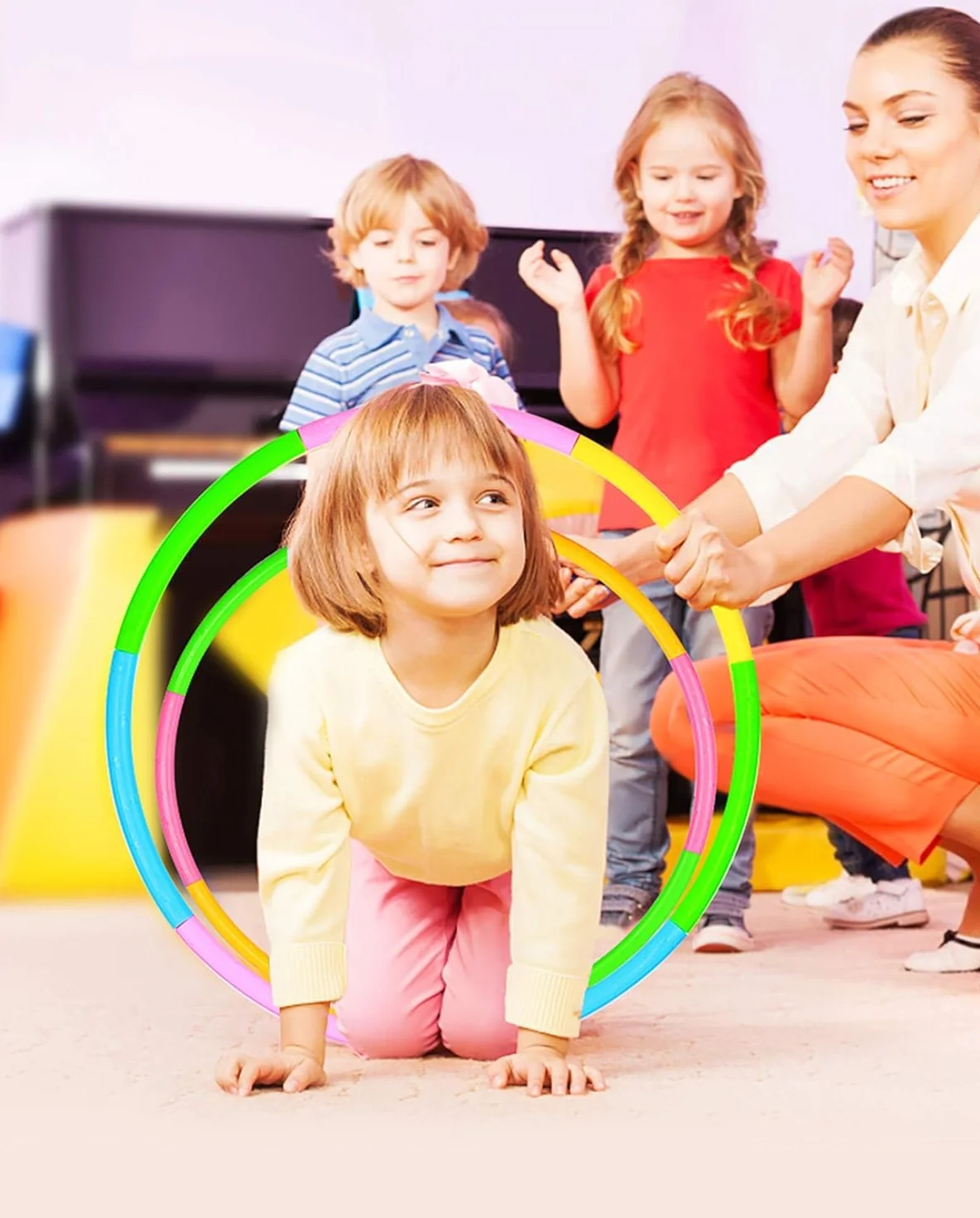 Hula Hoop obręcz dla dzieci, 7 części, plastikowa, zdejmowana, 60 cm, Hullahub obręcz dla dzieci, regulowana Hula Hup obręcz do fitnessu, gimnastyki, gier tanecznych, dla dzieci i dorosłych