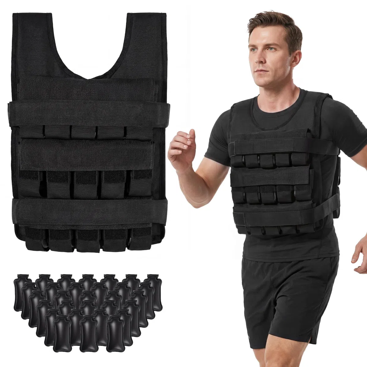COSTWAY Kamizelka obciążeniowa 20/30 kg, regulowany rozmiar klatki piersiowej, kamizelka treningowa ze zdejmowanymi żelaznymi workami z piasku, kamizelka fitness do treningu siłowego, budowy mięśni