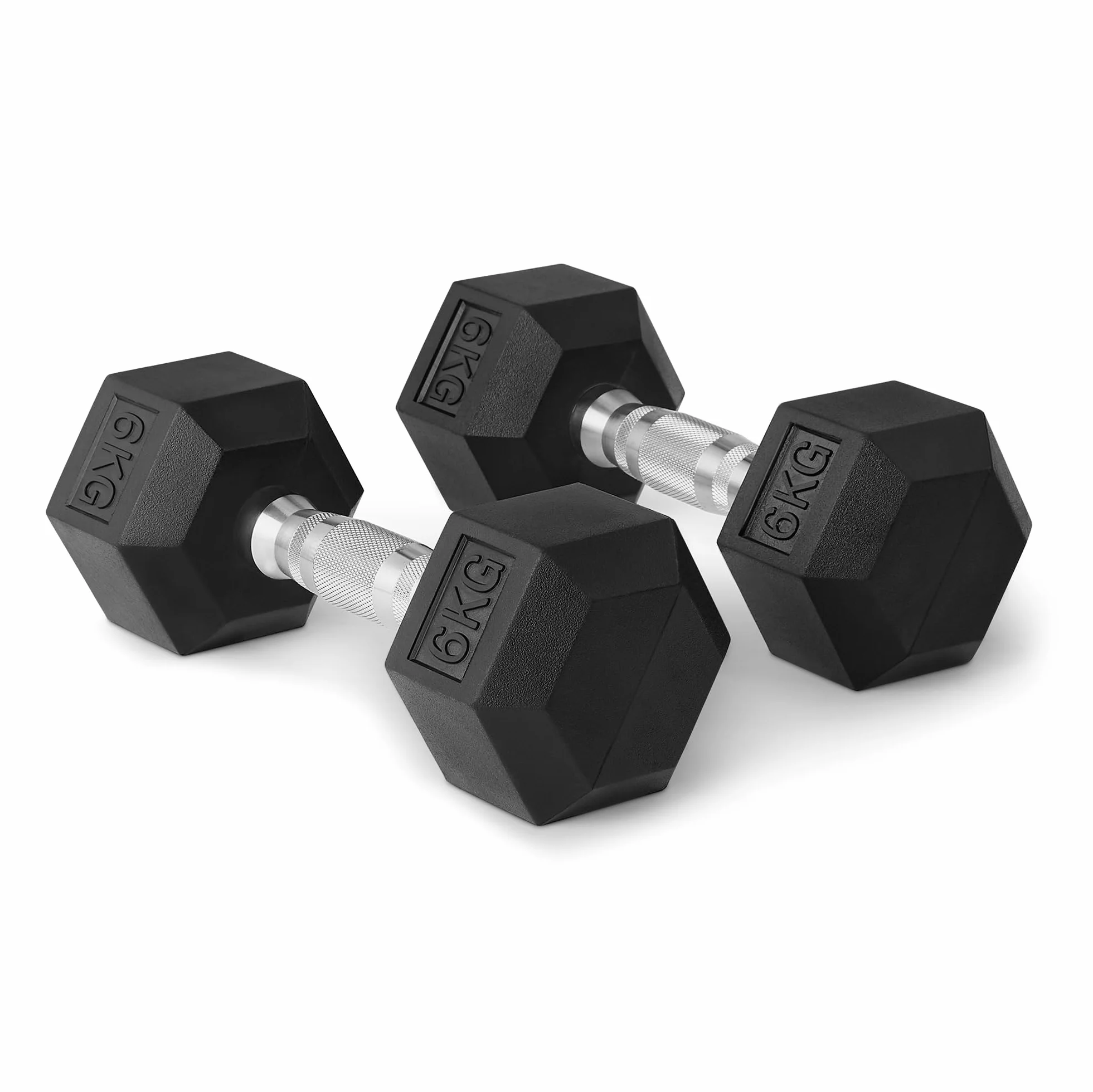 Amazon Basics Zestaw hantli z powłoką gumową 6kg, czarny