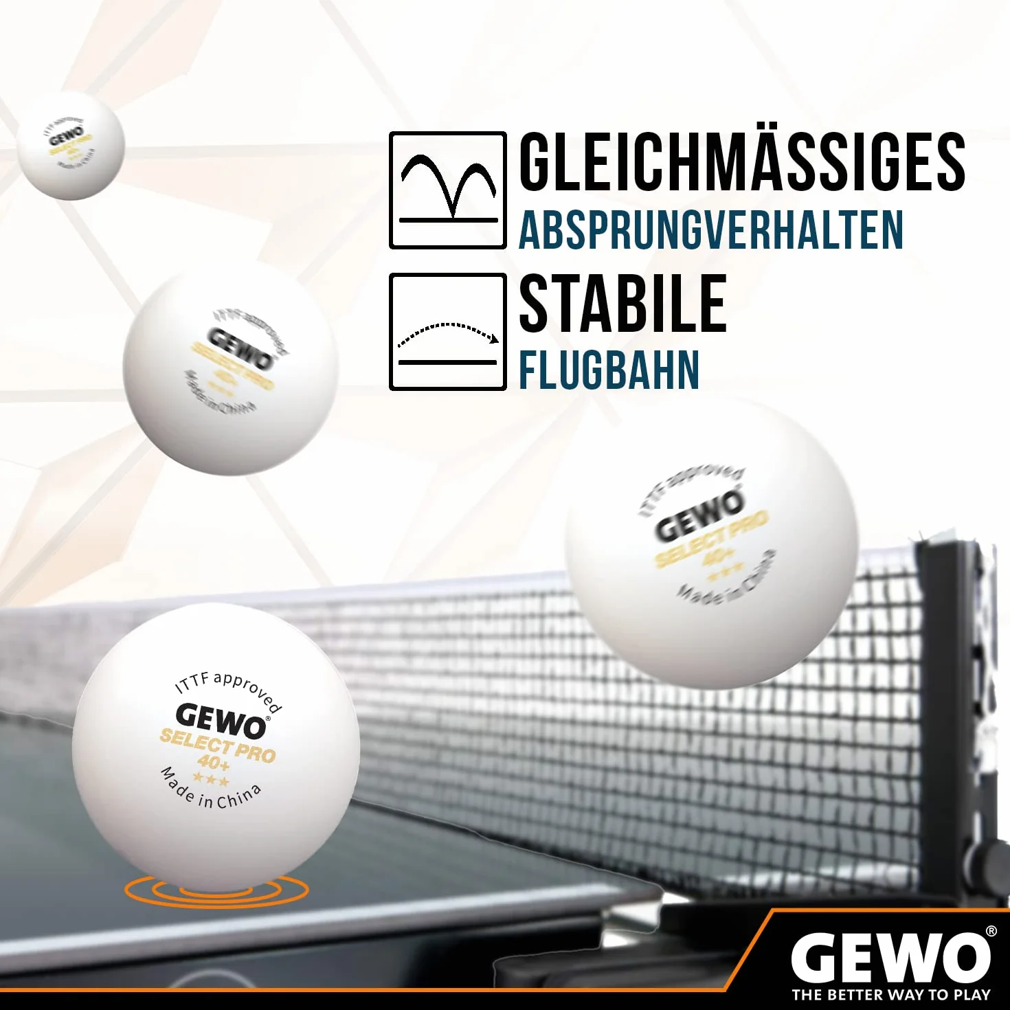 GEWO Select PRO piłki do tenisa stołowego – 3 gwiazdki z tworzywa sztucznego, 40+ ze szwem – certyfikowane przez ITTF piłki do tenisa stołowego – wysokiej jakości profesjonalne piłki do tenisa