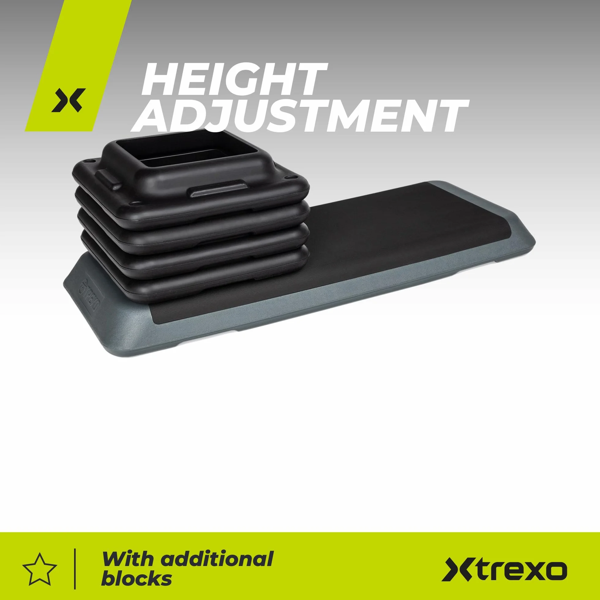 TREXO Step do Aerobiku 109 x 41 cm | Regulacja Wysokości 10-15-20 cm, Wytrzymały Materiał | Platforma do Ćwiczeń Cardio i Fitness do 250 kg | Szary | TRX-AS01