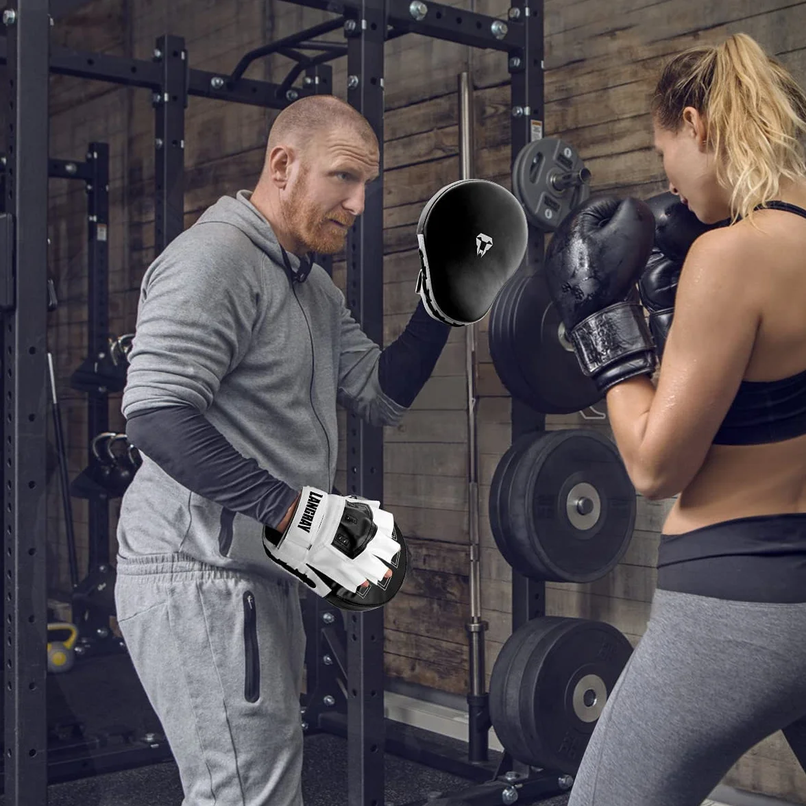 LangRay Rękawice bokserskie, zakrzywione rękawice bokserskie do kickboxingu, MMA, Muay Thai, czarno-białe