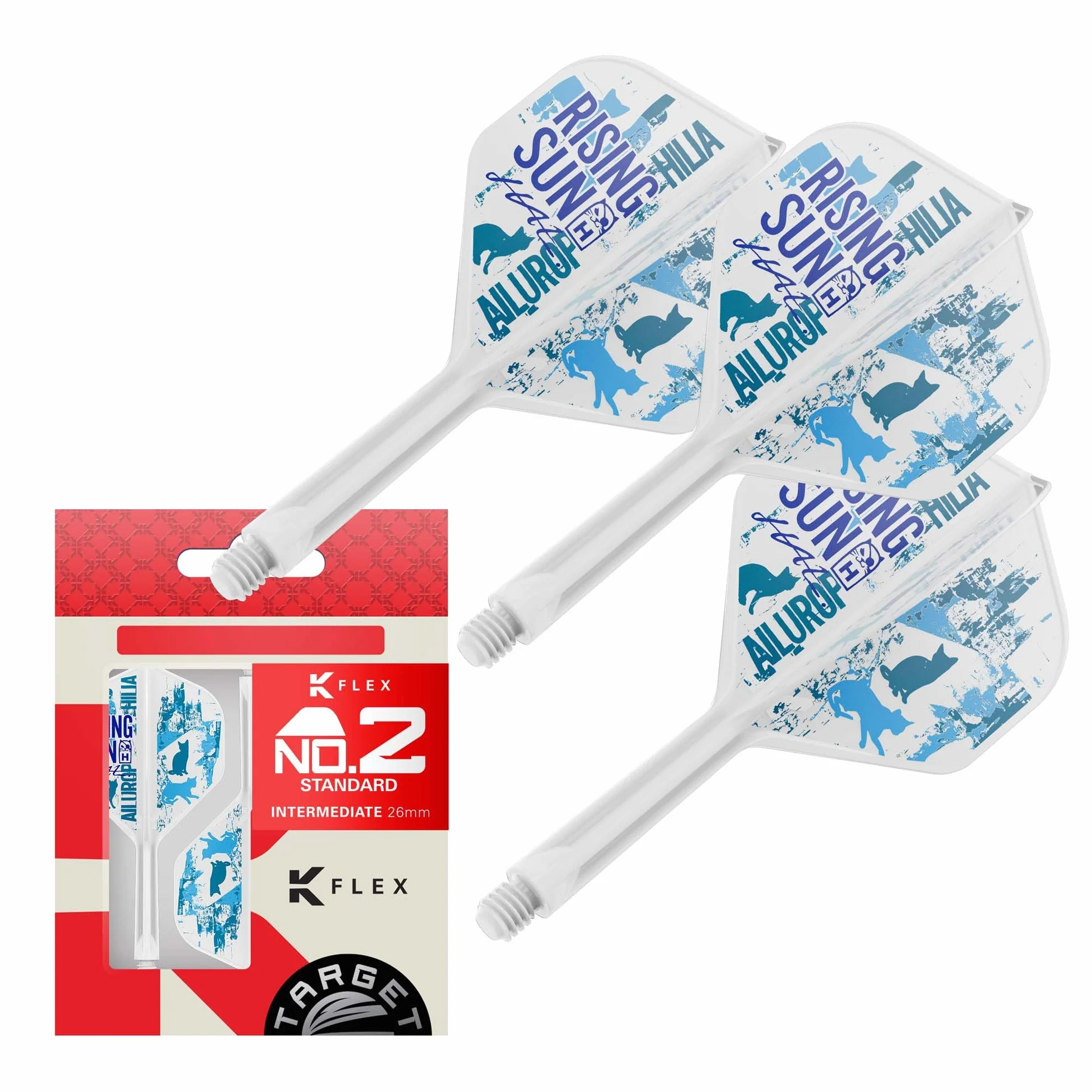 Target Japan Rising Sun K Flex Dart Flights & Shaft System, No.2 Standard/No.6 Shape | Zestaw 3 szt. K-Flex All-in-One Flight, akcesoria Haruki Muramatsu | K-Flex Dart Stem Short/Intermediate/Medium