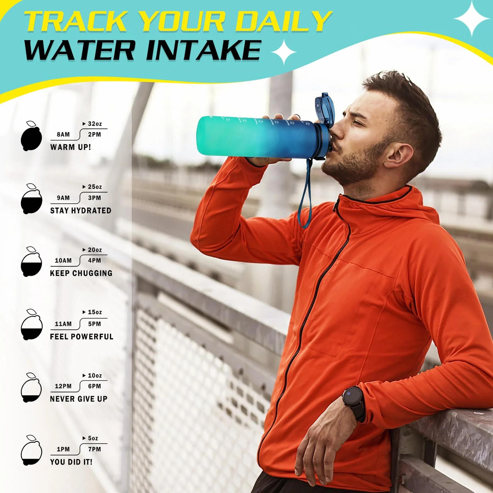 HASAGEI Sportowa butelka na napoje 1 l, butelka na napoje, nie zawiera BPA, z tritanu, z zakrętką, zabezpieczona przed wyciekiem, do studia fitness, szkoły, jazdy na rowerze, aktywności na świeżym