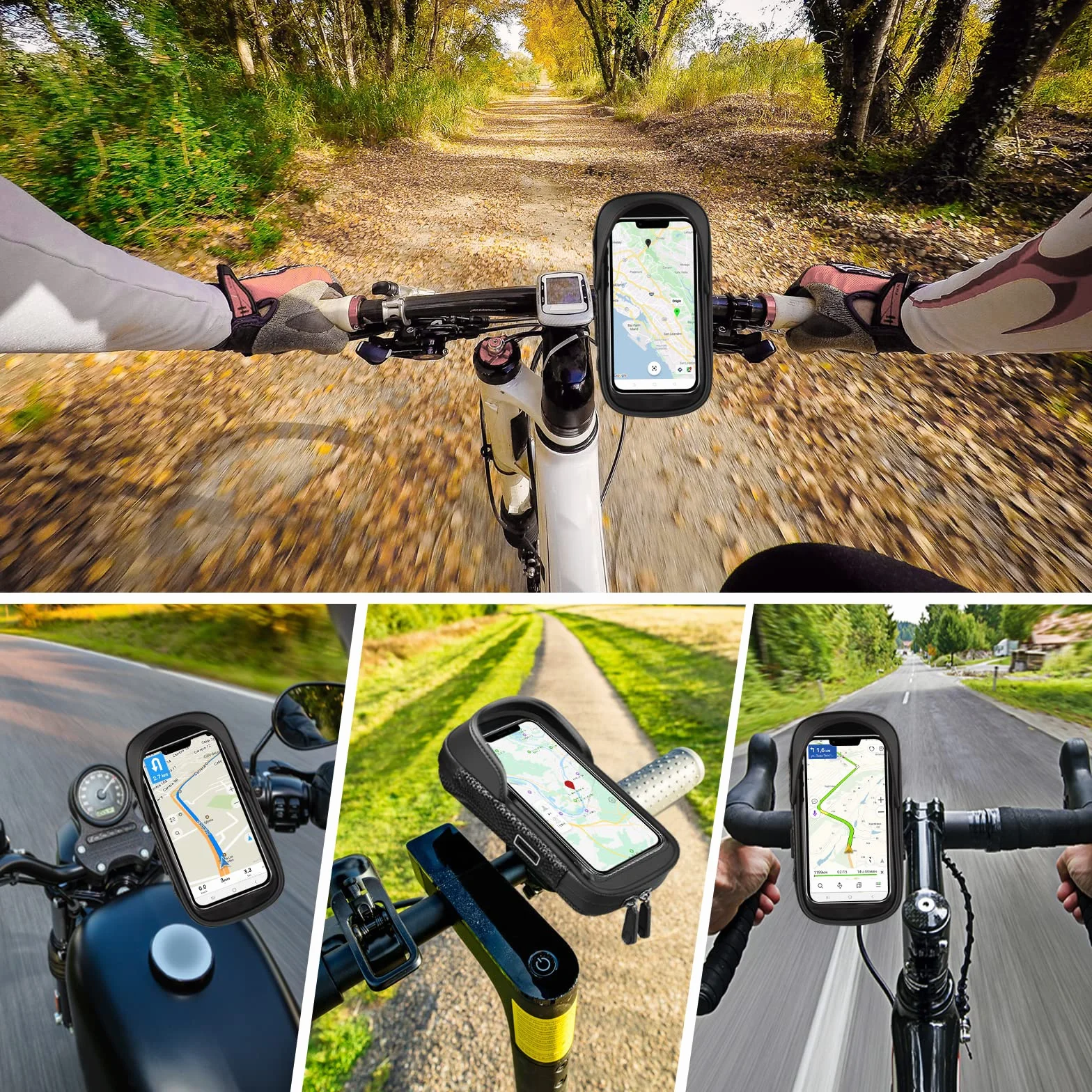 Vitalismo Rowerowy uchwyt na telefon wodoodporna, Uchwyt rowerowy Torba komórkowy, Nadaje Się do Telefonów o Przekątnej do 7 cali, z Czułym Ekranem Dotykowym TPU, do Rowerów Górskich, Wyścigowych