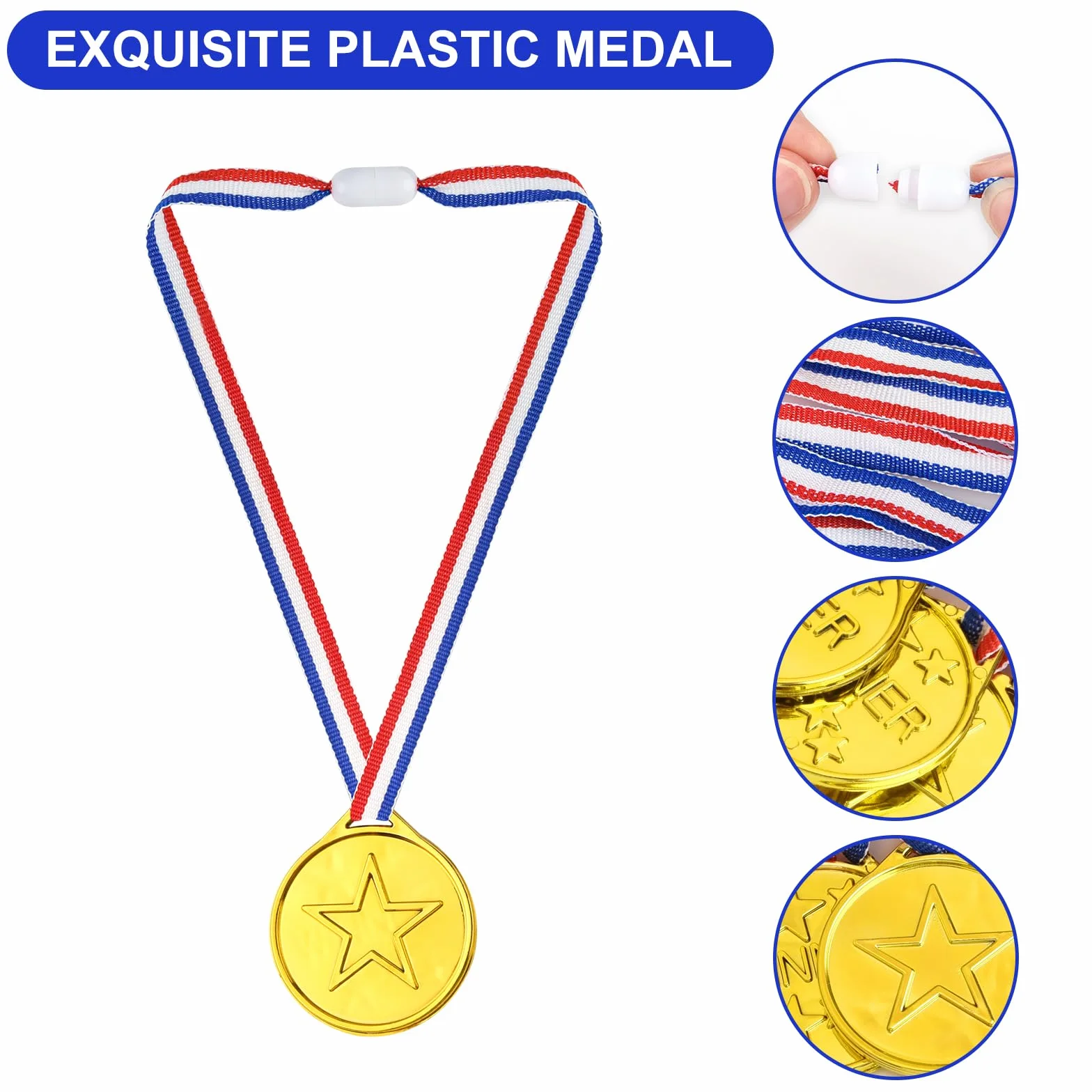 PLULON Plastikowe medale Zwycięzcy Złoto Srebro Brązowe Medale Nagrody dla dzieci Nagrody Zwycięzcy z wstążkami na szyję Prezenty na imprezę klasową Nagroda na Dzień Sportowy