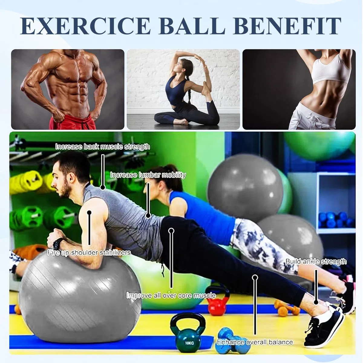 flintronic Zestaw piłek do jogi, piłka do jogi i fitnessu, 25 cm, bardzo grube, do ćwiczeń, z pompką ręczną, do pracy, pilatesu, fitnessu, stabilności
