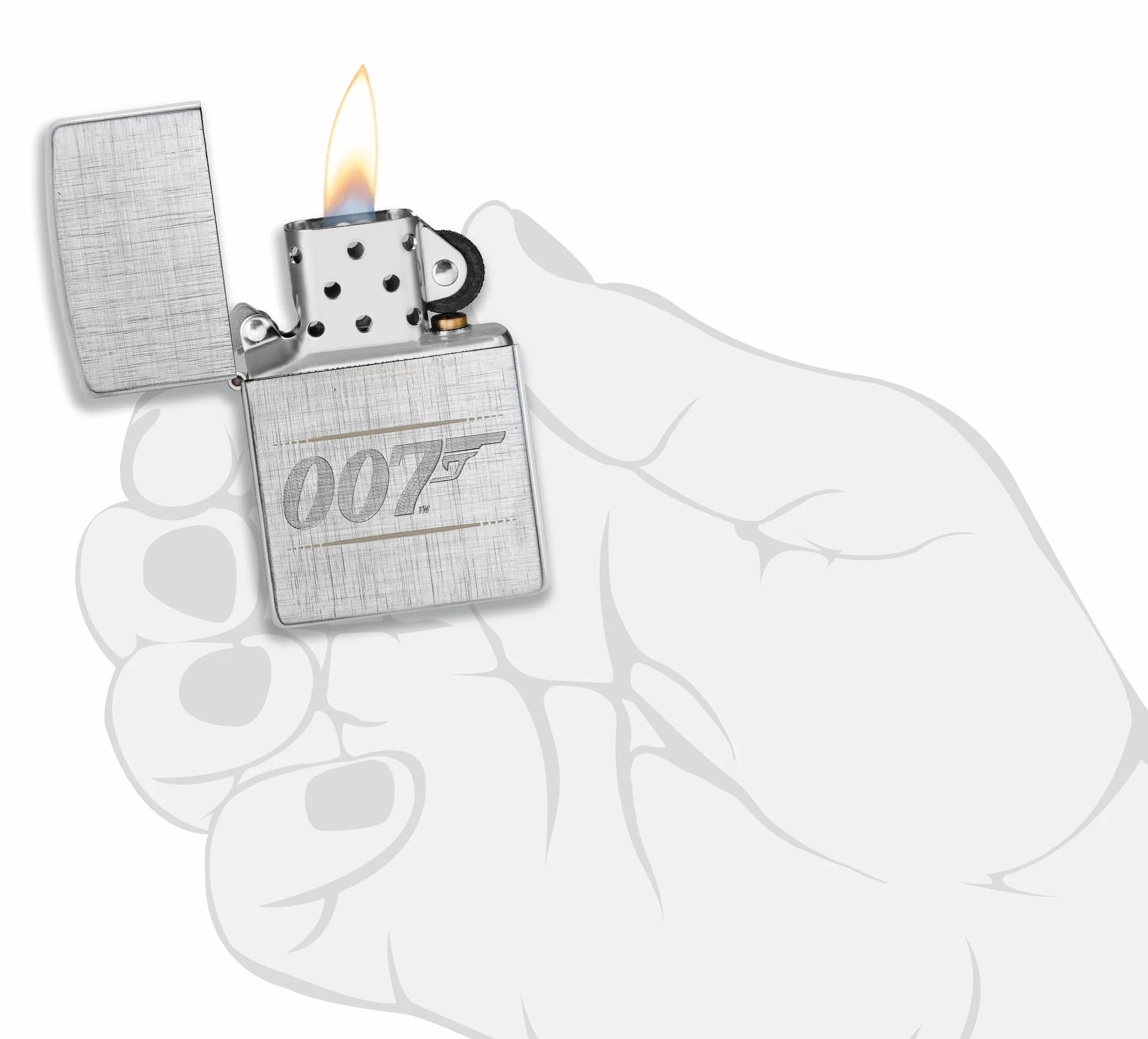 Zippo James Bond Bt 007 Gun Logo Zapalniczka Sztormowa, Grawerowanie Laserowe/Automatyczne, Wielokrotnego Użytku, do Napełniania, Wiatroodporna Konstrukcja, Wykonano w USA, Wzór Splotu Diagonalnego