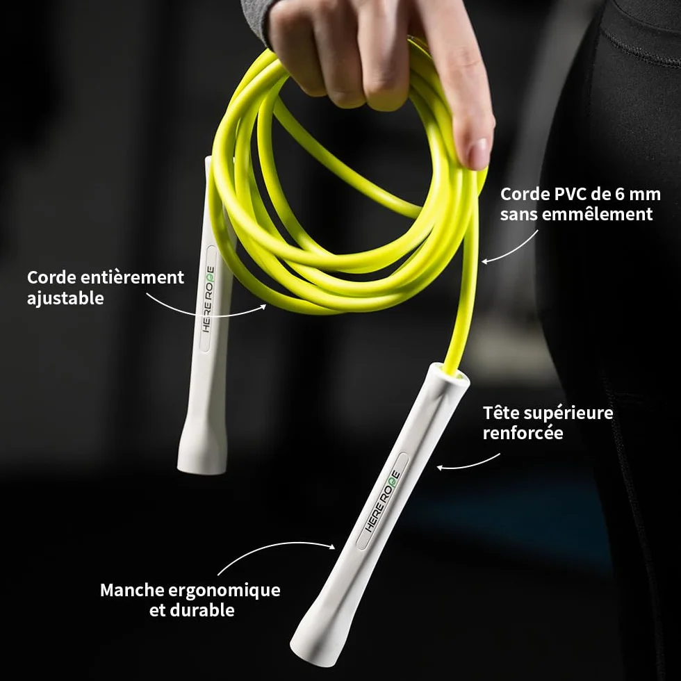 Hererope Skakanka z PCW 6 mm dla mężczyzn i kobiet, fitness, prędkość, triki, trening cardio, 3,1 m, skakanka z nietłukącymi się uchwytami i linką bez węzłów