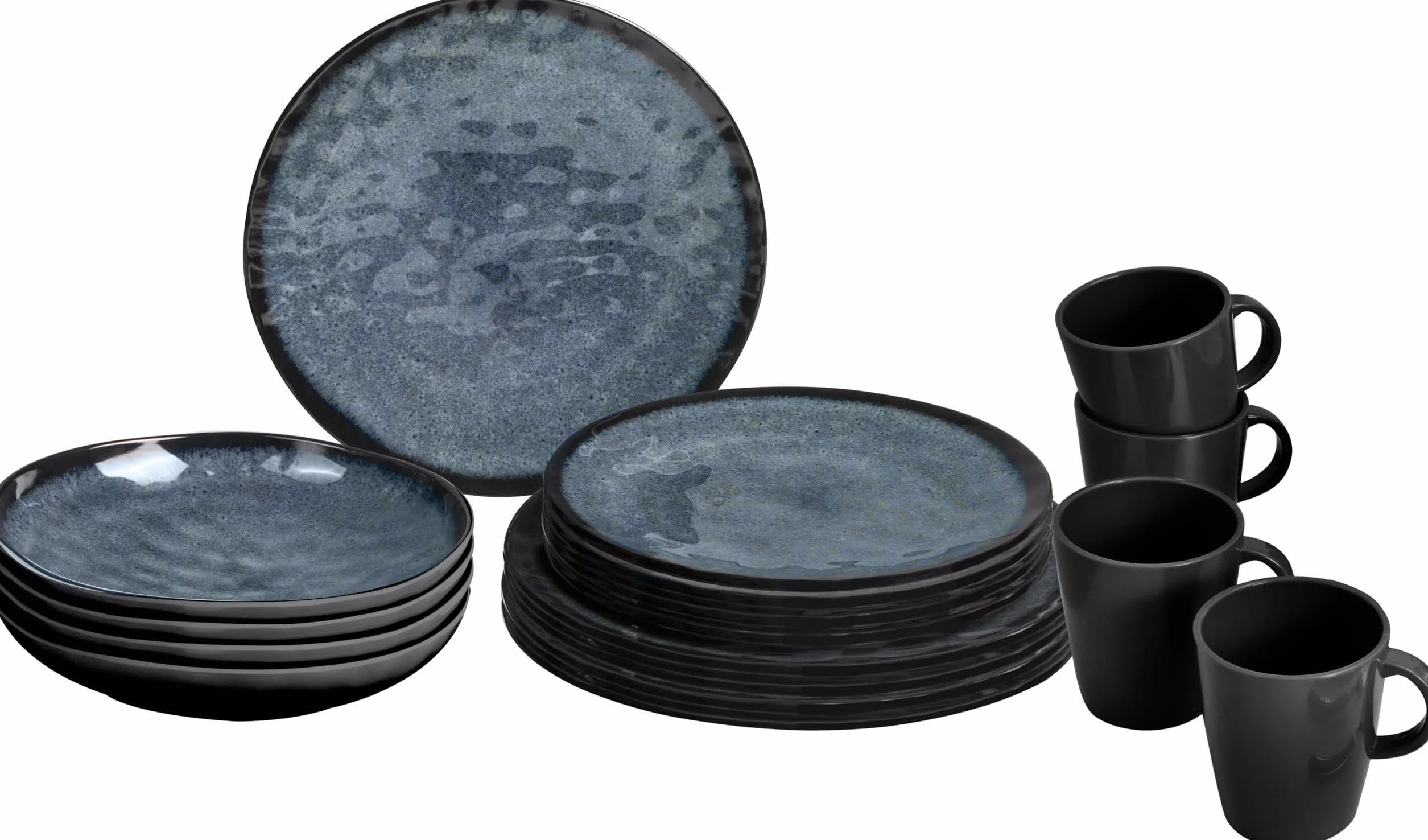 BRUNNER Camping zastawa stołowa (zestaw 16 sztuk) dla 4 osób - Lunch Box Venetian - w melaminy Stone Touch wysokiej jakości, Antypoślizgowe i trwałe