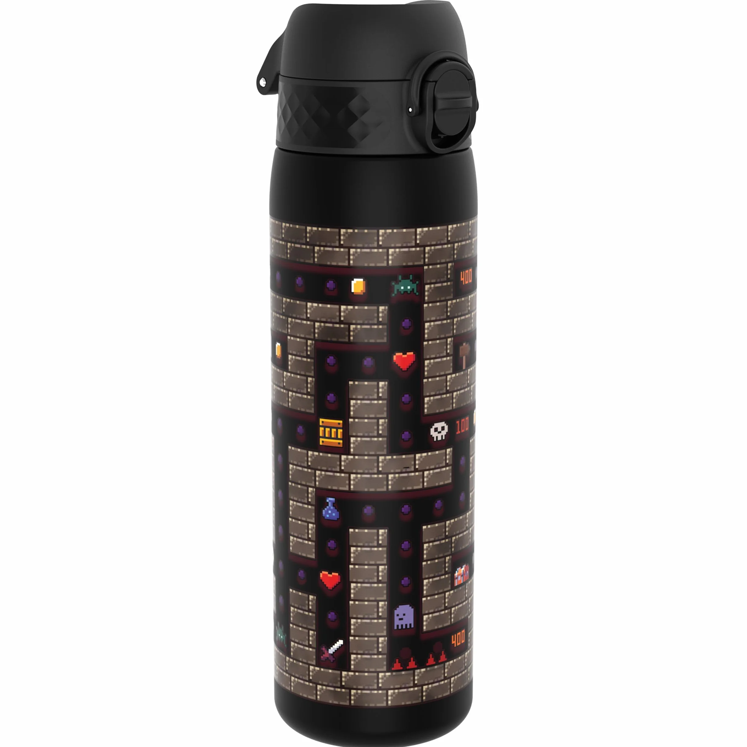 ION8 Butelka na Wodę, 500 ml/18 oz, Szczelna, Łatwe Otwieranie, Bezpieczny Zamek, Można Myć w Zmywarce, Bez BPA, Higieniczne Pokrycie, Uchwyt do Przenoszenia, Łatwa Czyszczenie, Bezwonny, Motyw Gracz