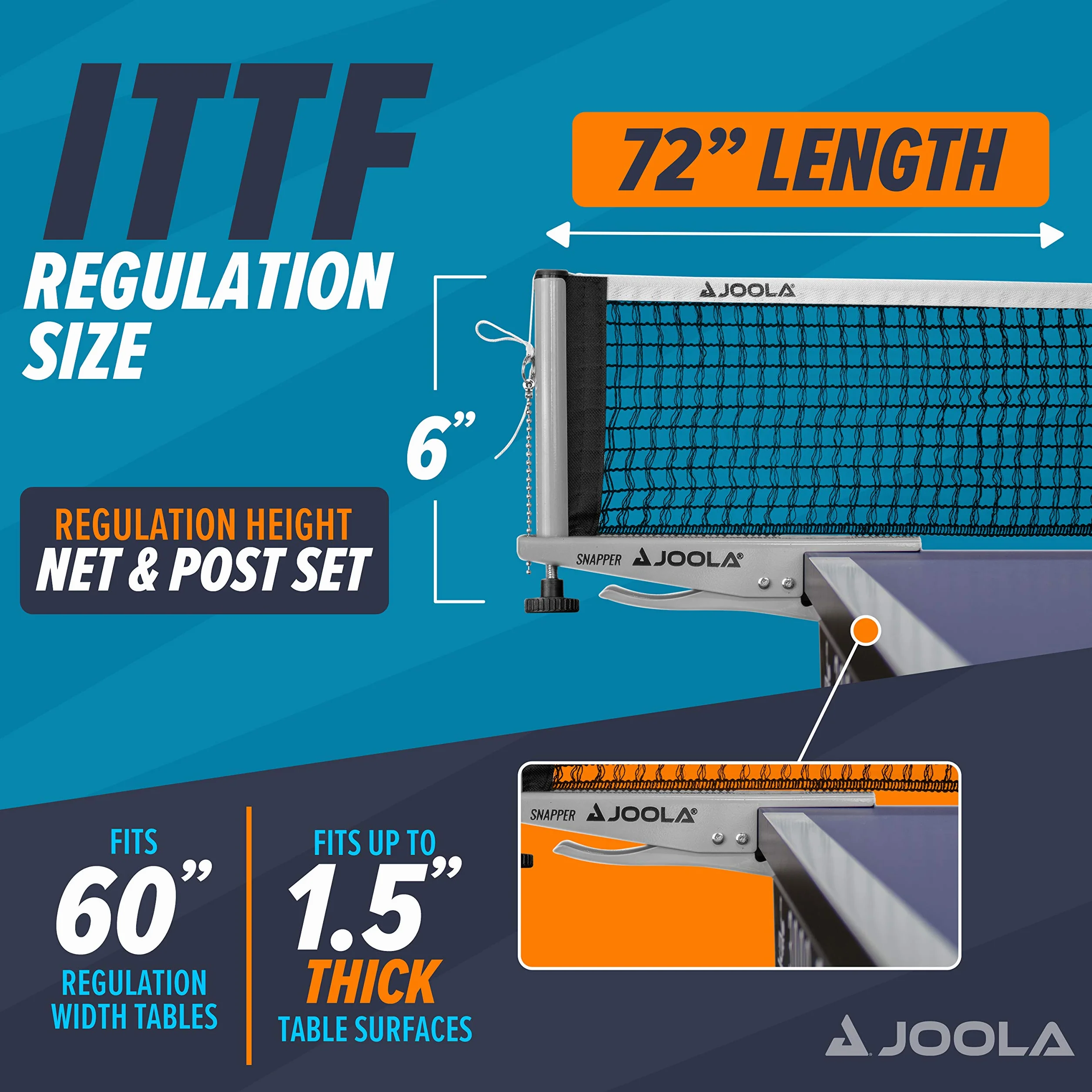 JOOLA 31013 siatka do tenisa stołowego Snapper-Indoor zestaw do sportów rekreacyjnych regulacja wysokości za pomocą śruby blokującej – technologia zaciskowa, srebrna/czarna, jeden rozmiar