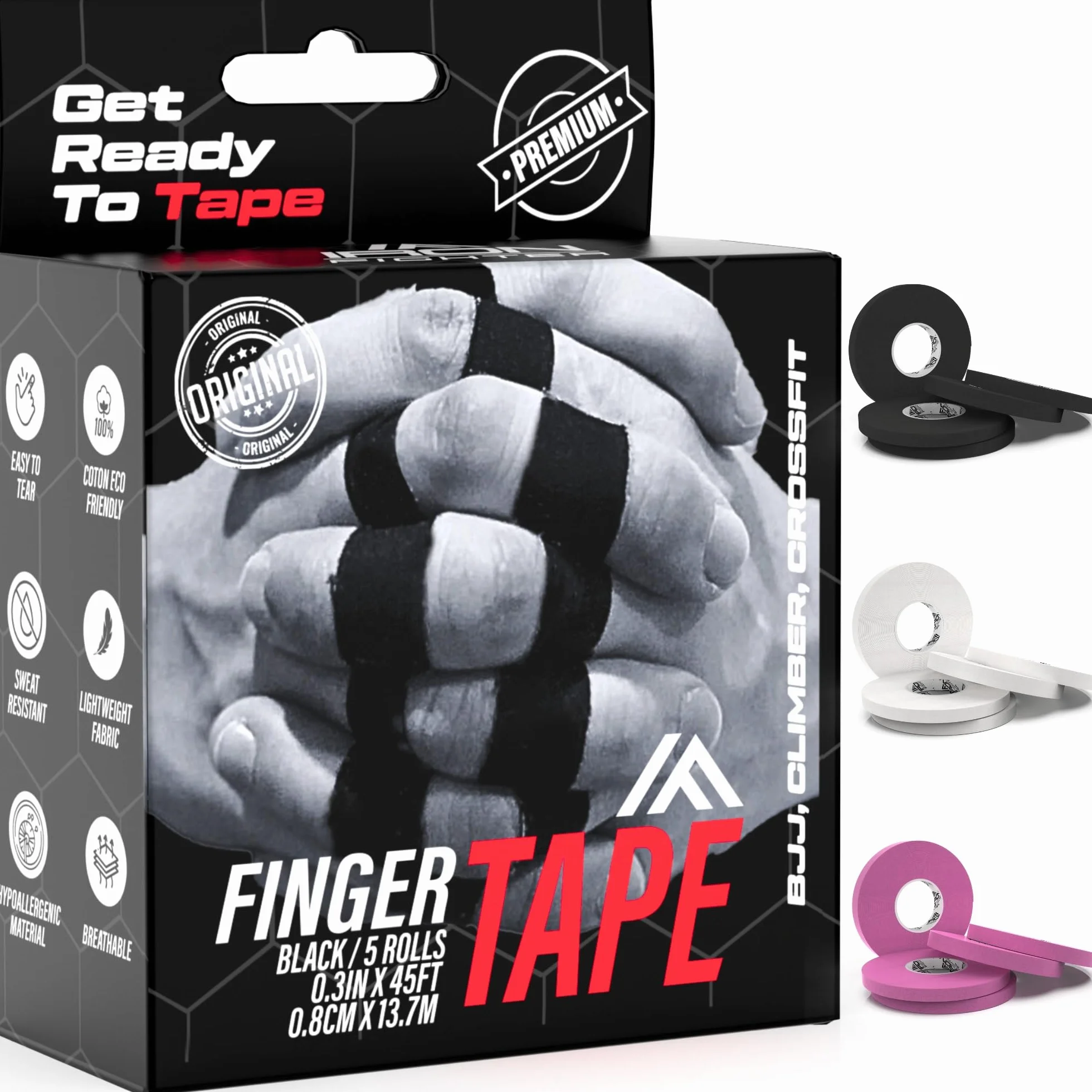 Taśma na palec BJJ czarna 0,8 cm